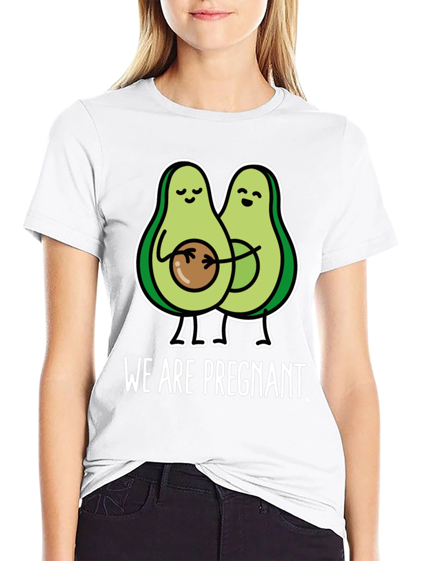Black Funny We Are Pregnant Avocado Matching Couple T-Shirt view 9