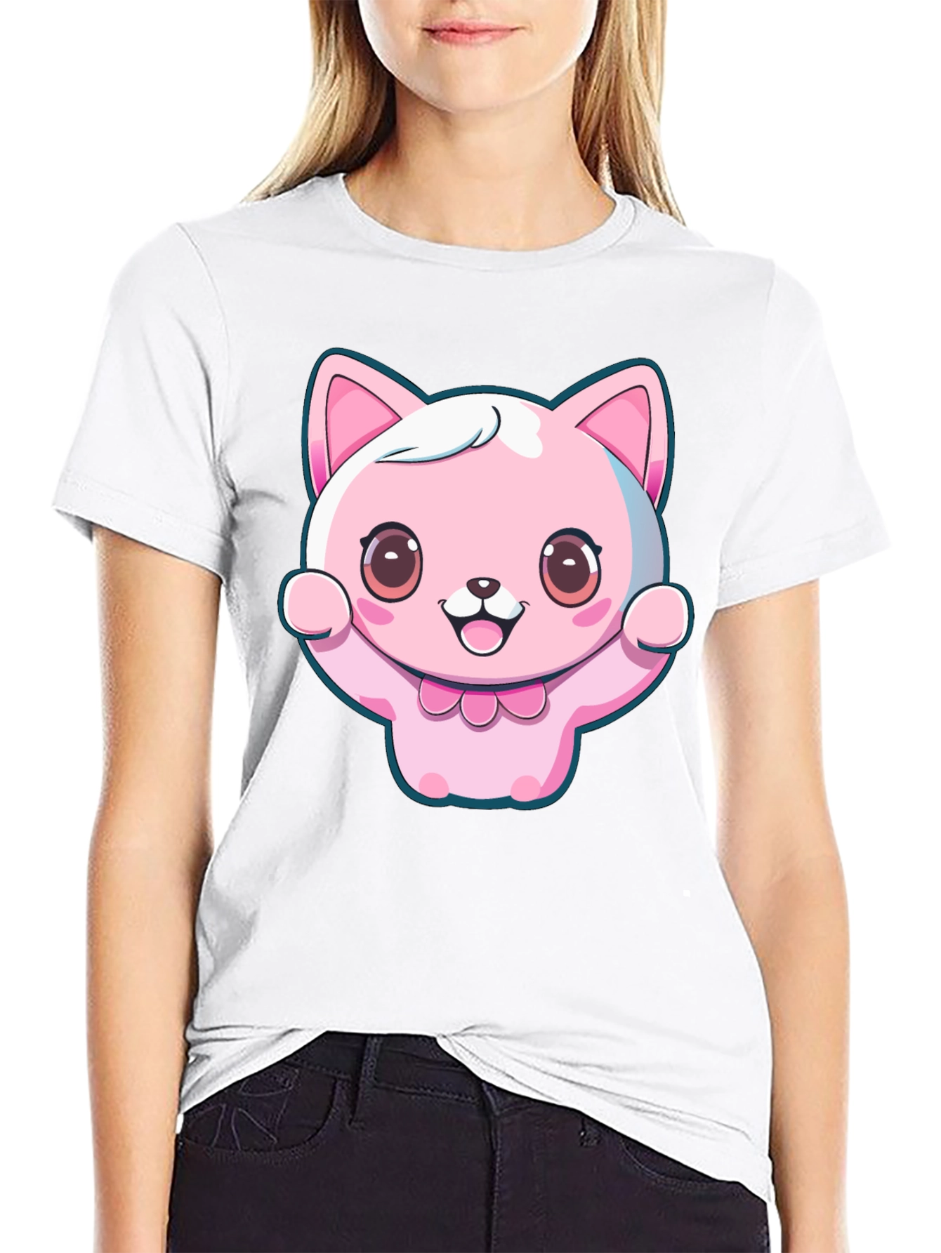 Black Kawaii Cat Graphic Tee - Cute Cartoon Style view 9