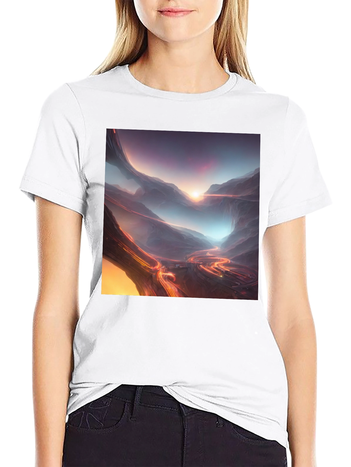 Black Sci-Fi Mountain Graphic Tee - Black Cotton view 9