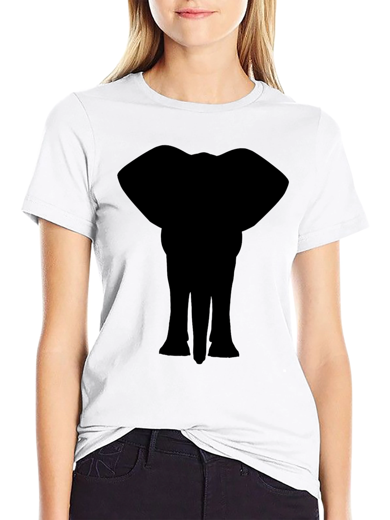 Black Elephant Silhouette Graphic Print T-Shirt view 9