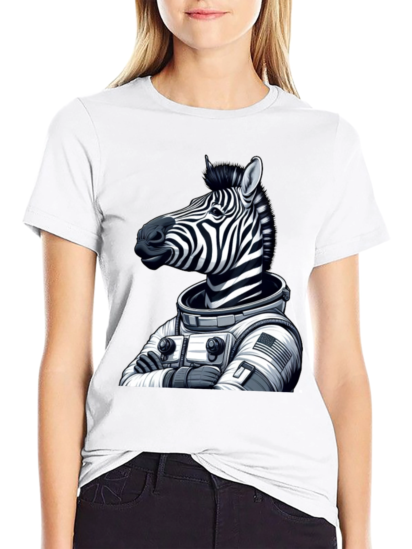 Black Zebra Astronaut Black T-Shirt view 9