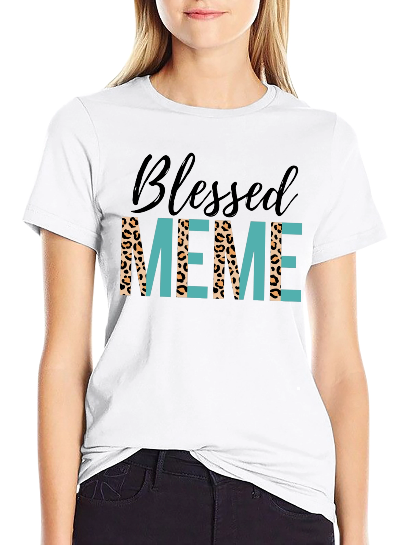 Black Blessed Meme Graphic Tee - Trendy Animal Print T-Shirt view 9