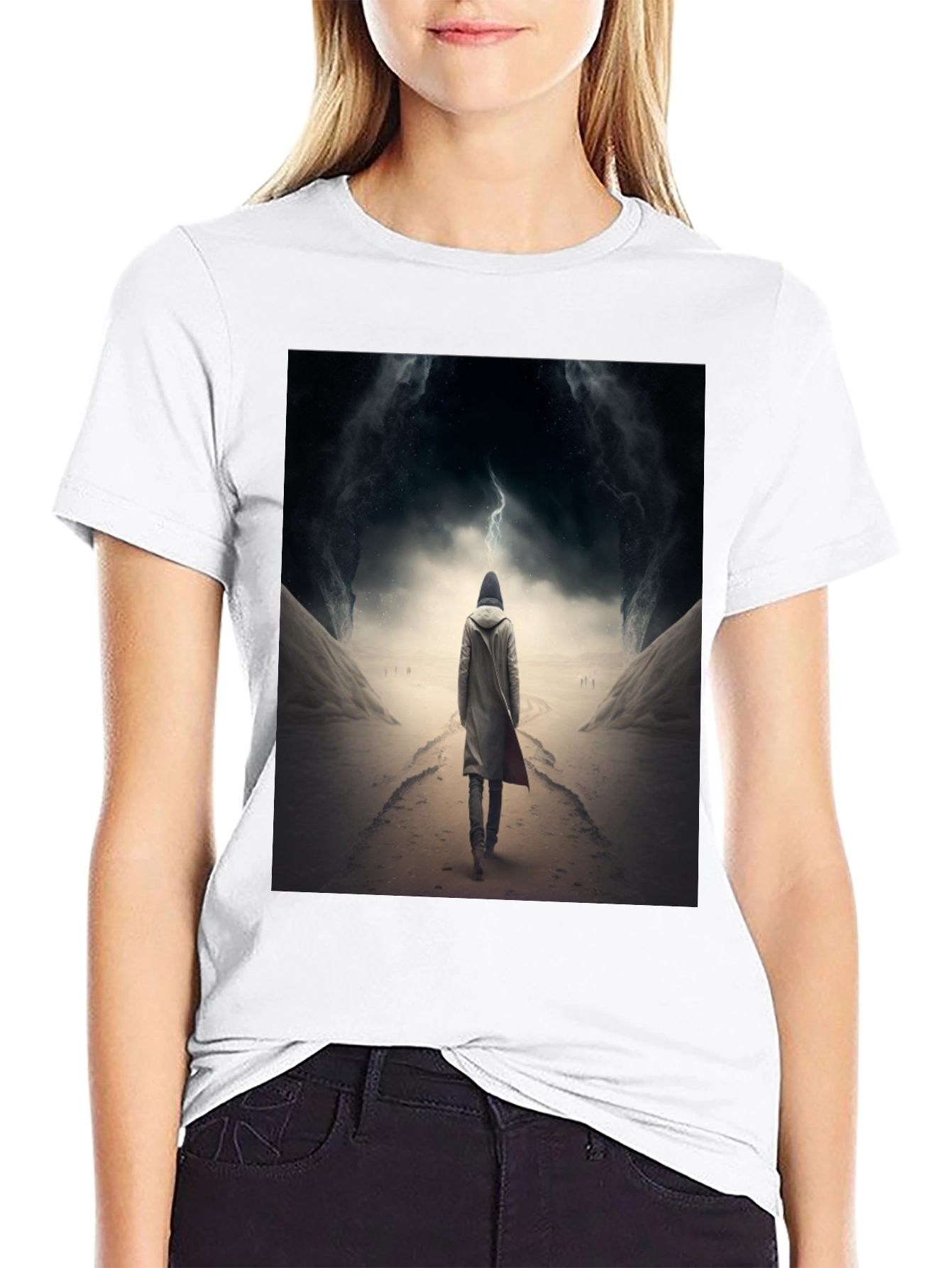 Black Hooded Figure Lightning Black T-Shirt view 9