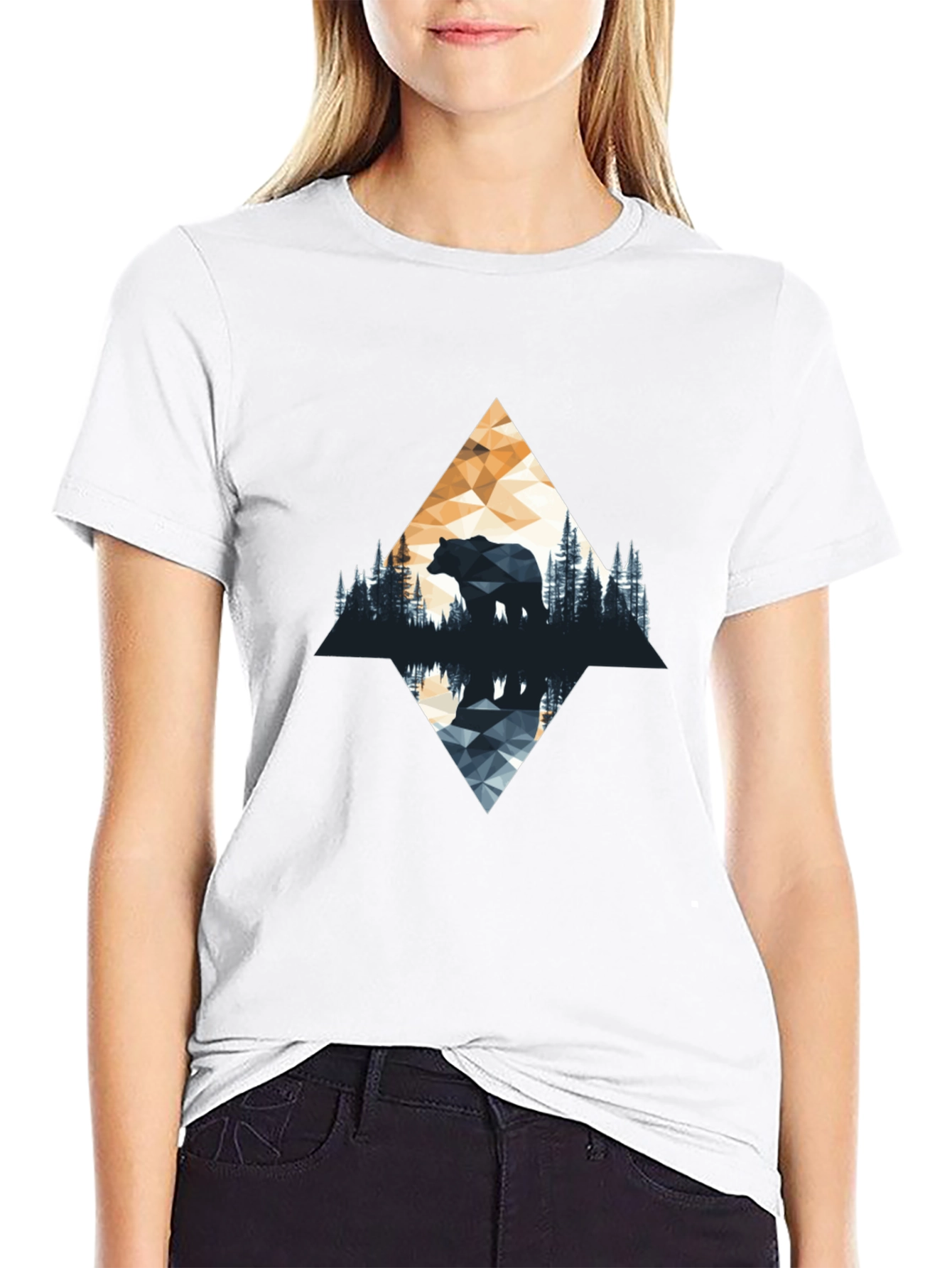 Black Geometric Bear Graphic T-Shirt - Nature Inspired view 9