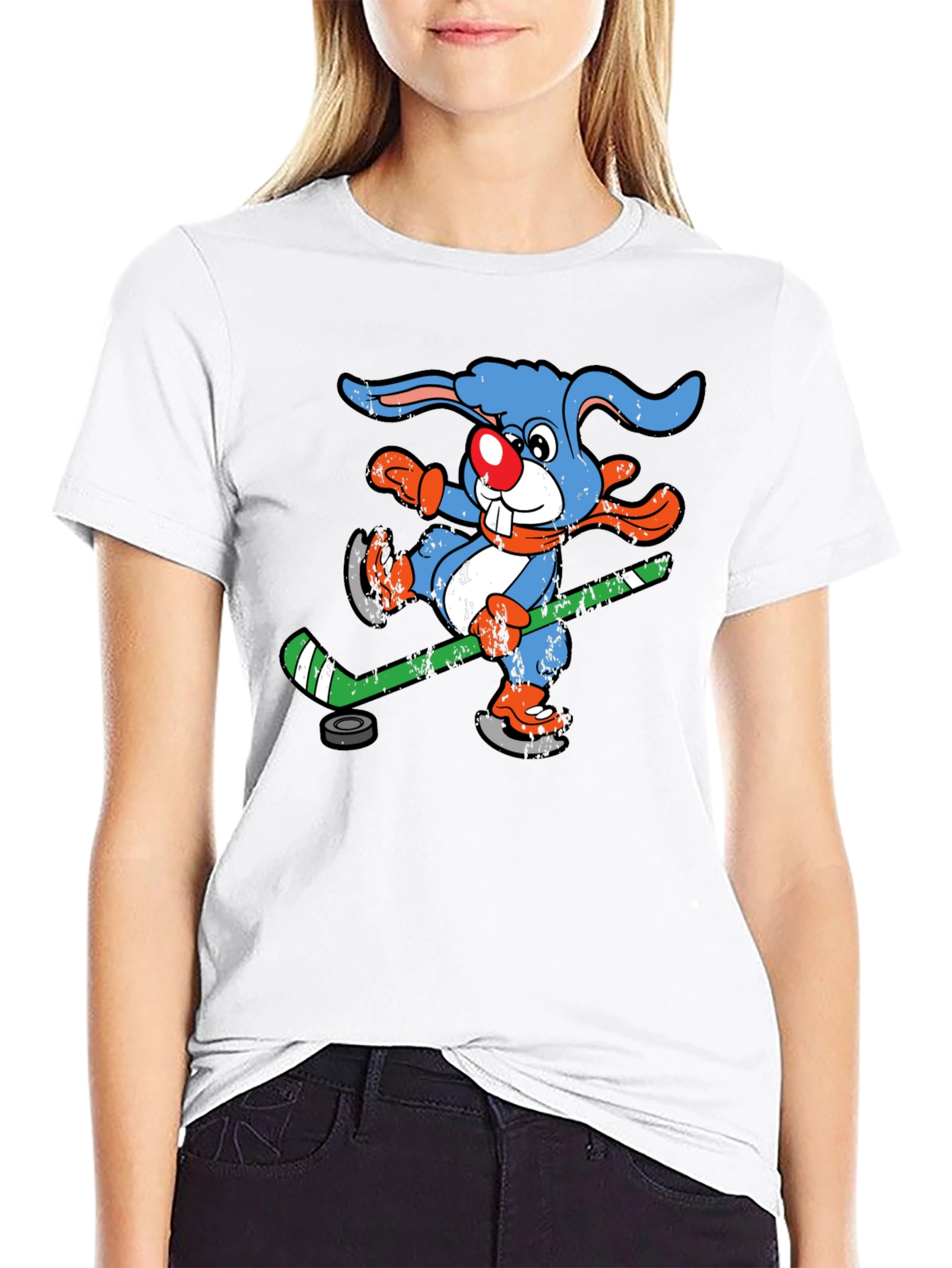 Black Funny Hockey Bunny T-Shirt view 9