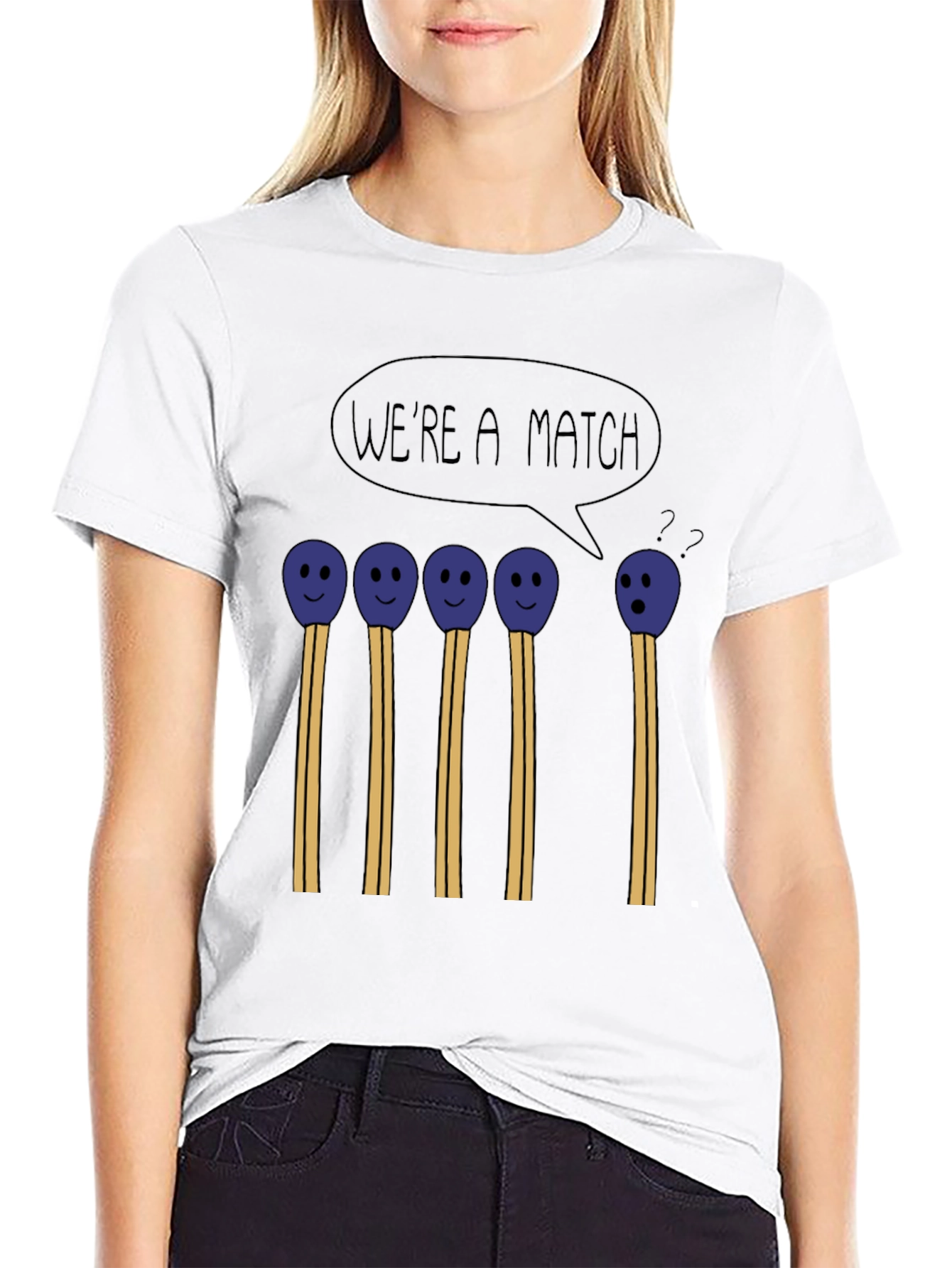 Black We're a Match Funny Graphic T-Shirt view 9