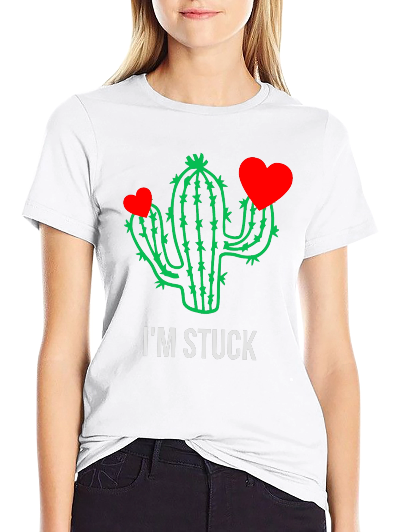Black I'm Stuck Cactus T-Shirt - Funny Graphic Tee view 9