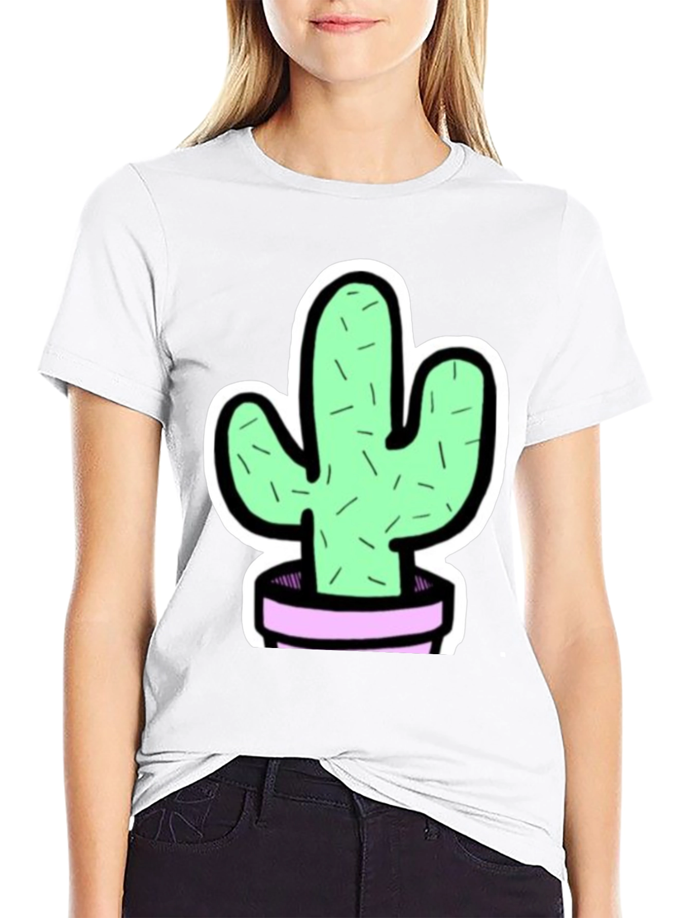 Black Cactus Graphic Tee - Trendy Black T-Shirt view 9