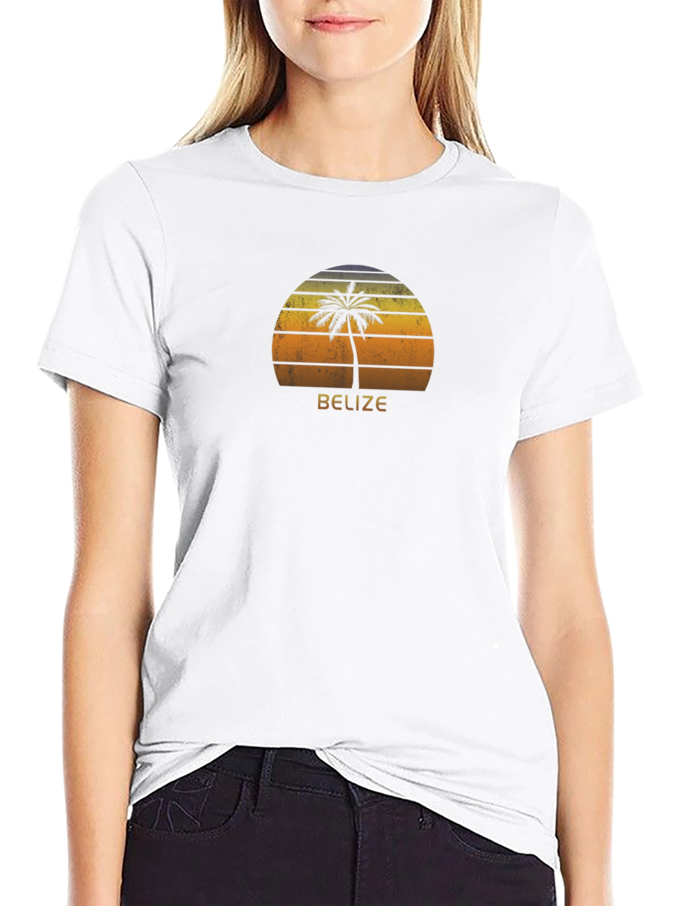 Black Belize Palm Tree Sunset T-Shirt view 9