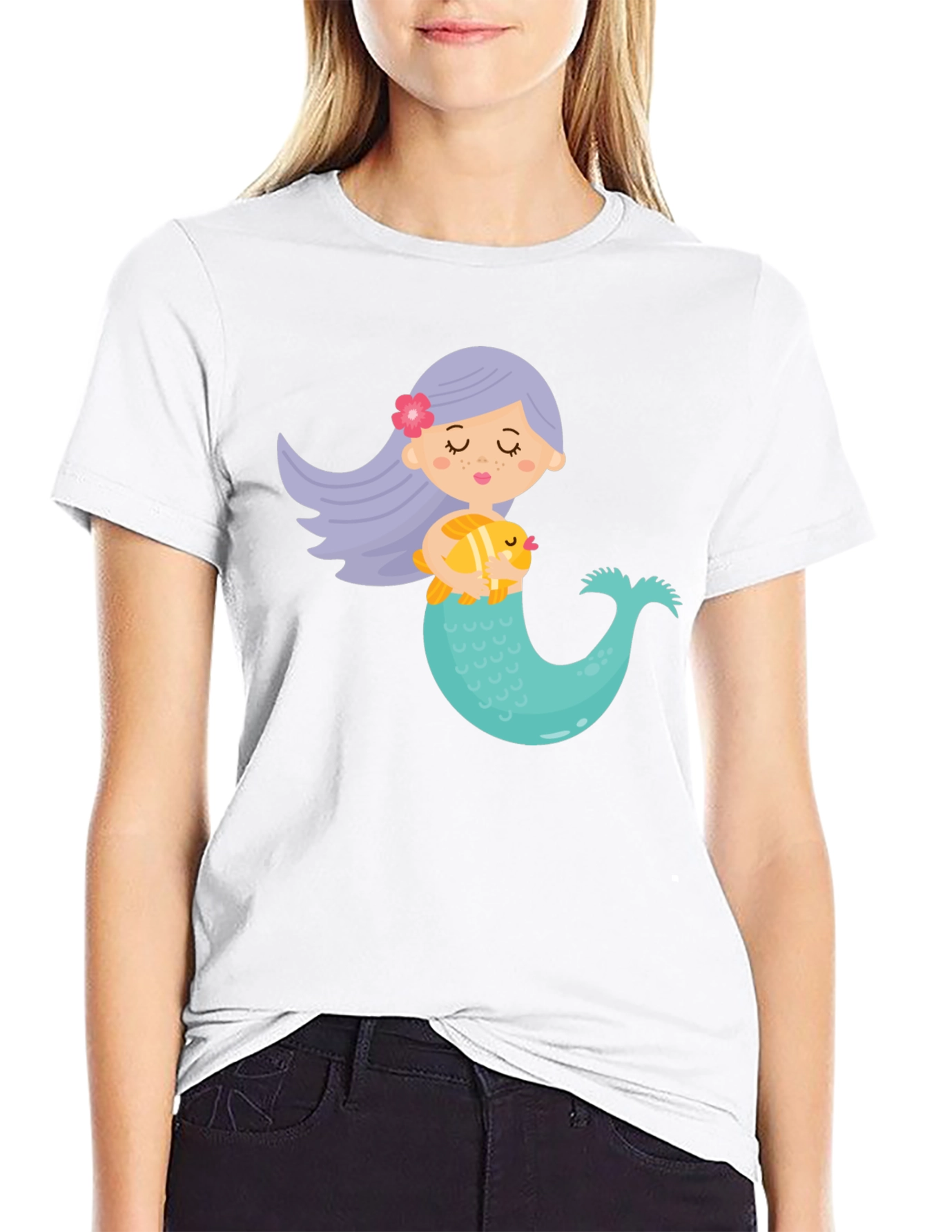 Black Cute Mermaid Graphic Tee - Black Unisex T-Shirt view 9