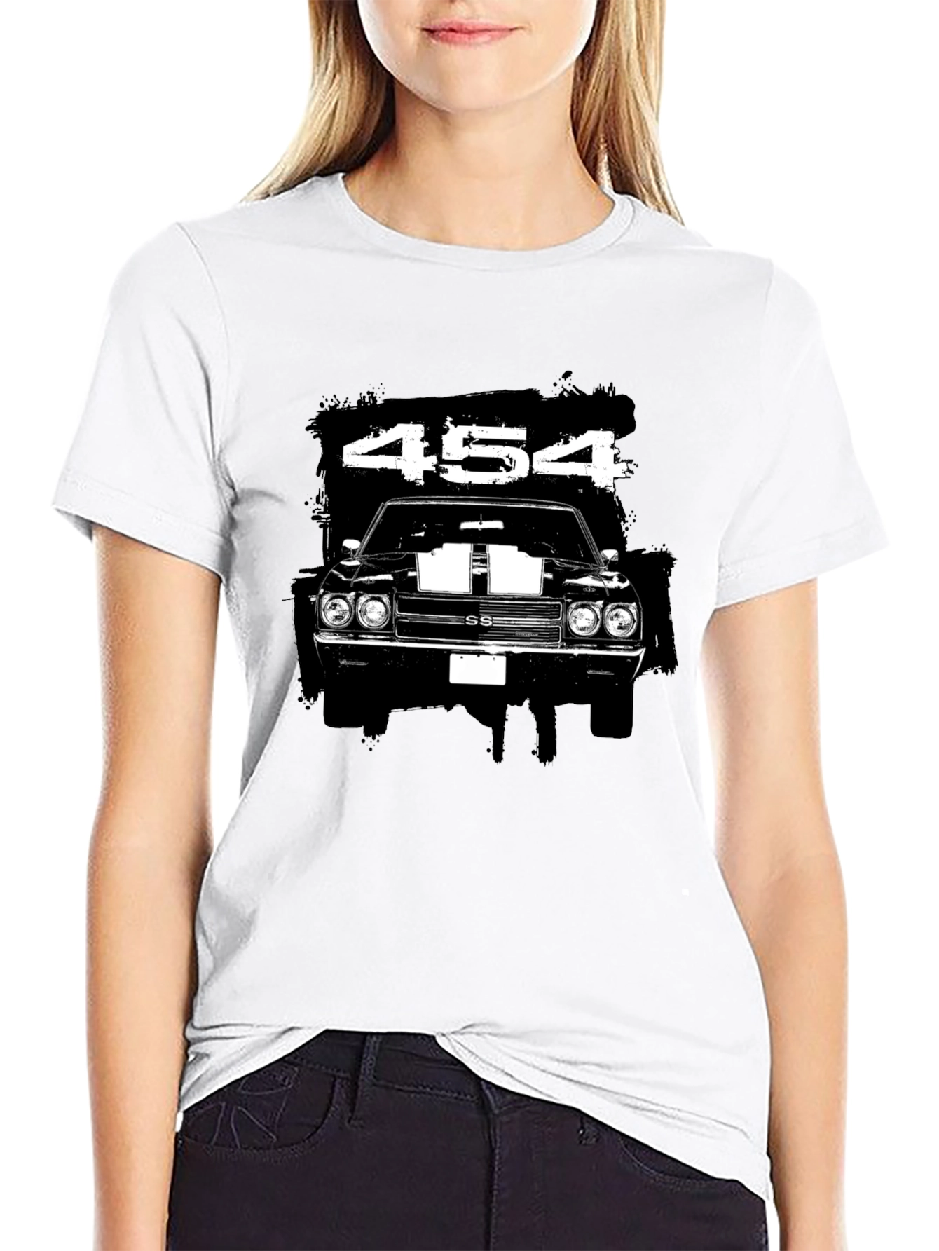 Black 454 Muscle Car Graphic Black T-Shirt view 9
