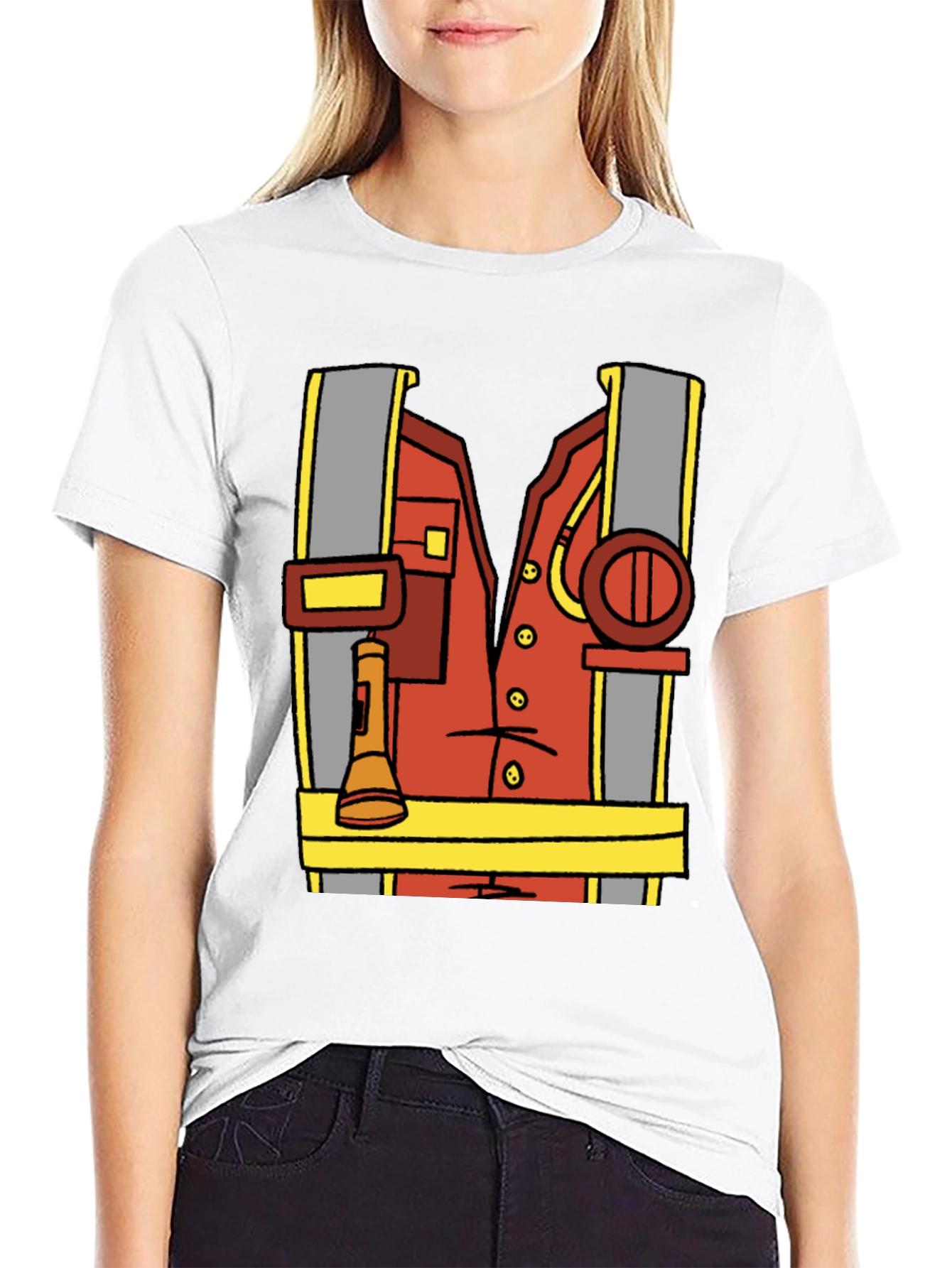 Black Cartoon Firefighter Costume Tee view 9