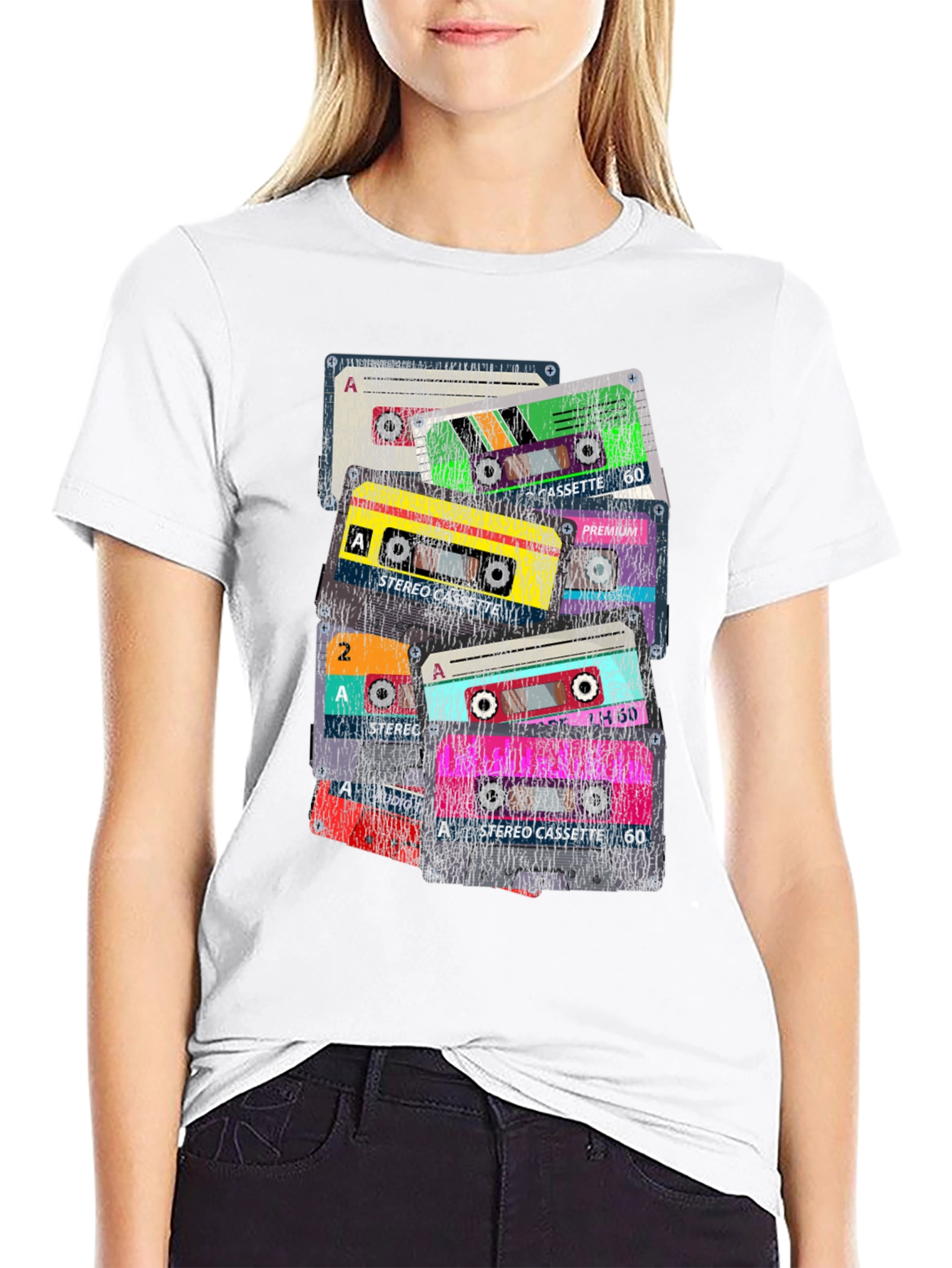 Black Retro Cassette Tape Graphic T-Shirt view 9