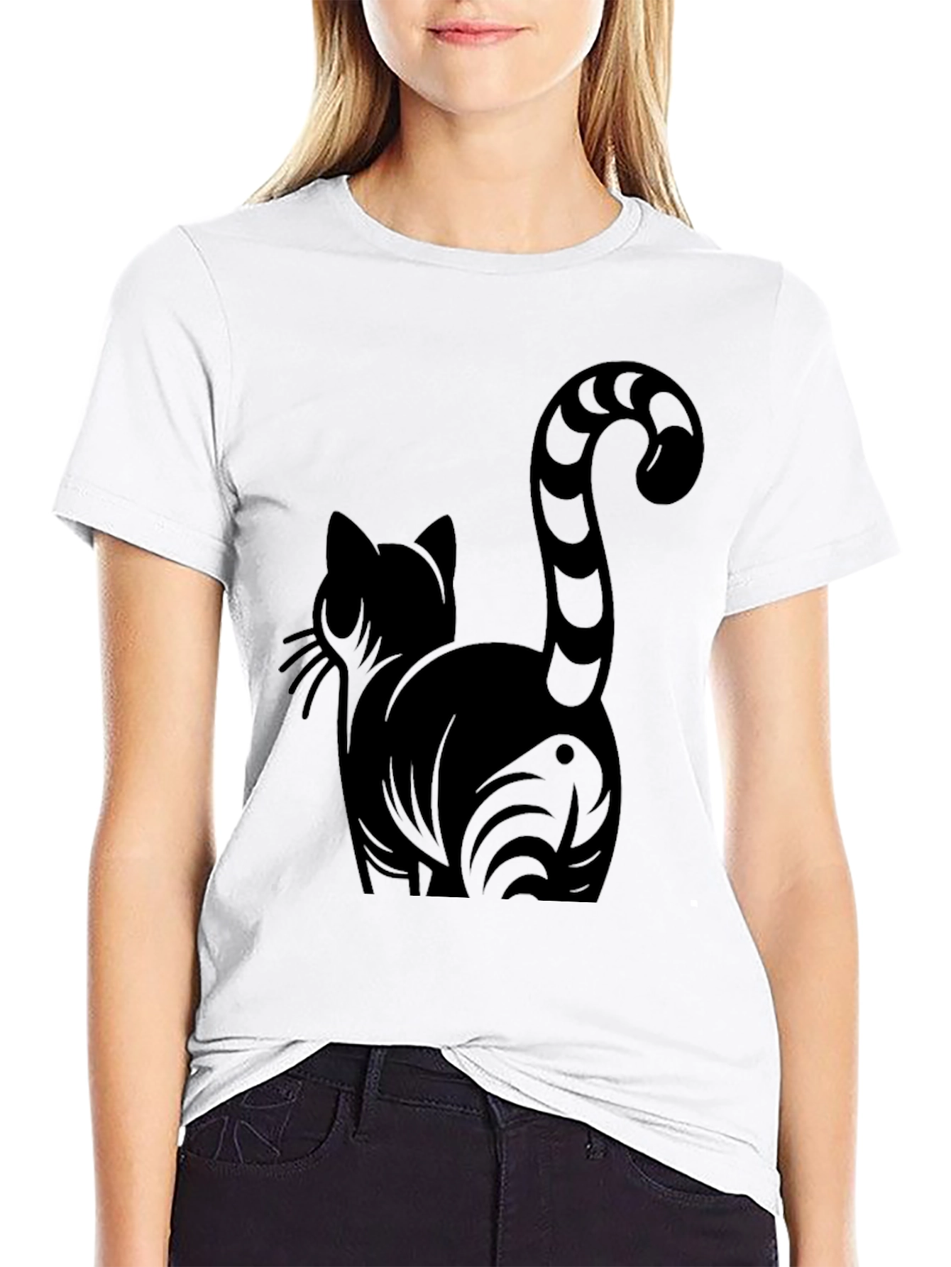 Black Stylish Black Cat Graphic Tee view 9