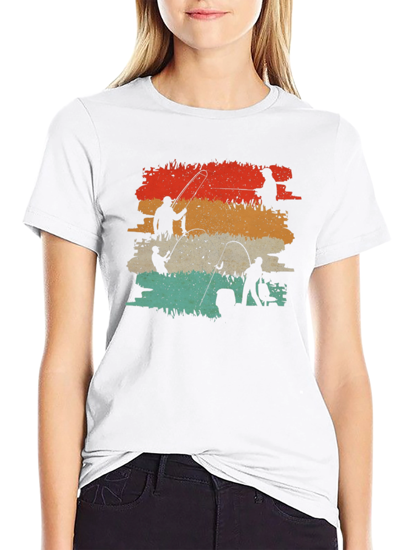 Black Vintage Fishing Silhouette Graphic Tee view 9