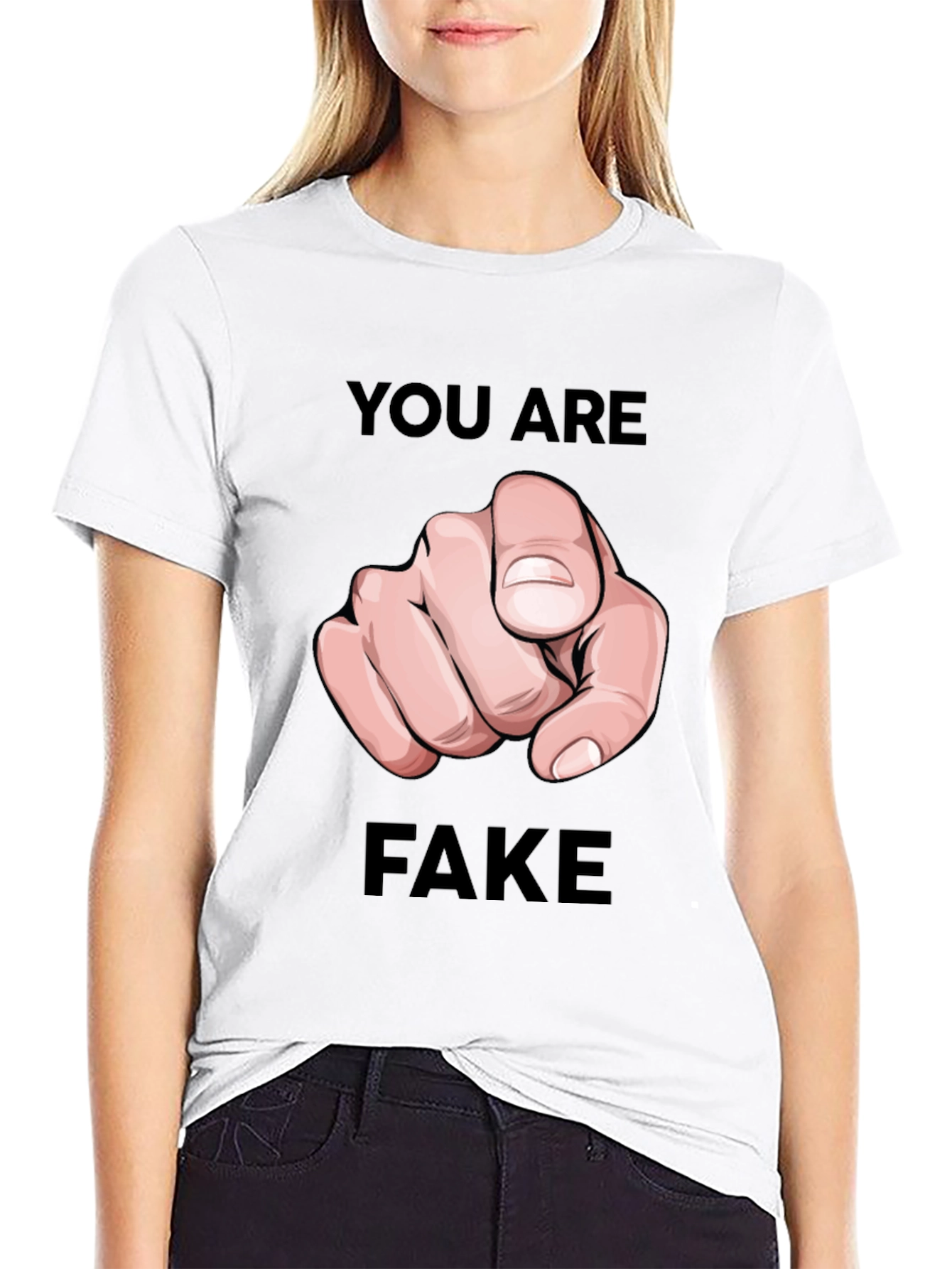 Black You Are Fake T-Shirt - Pointing Finger Design view 9