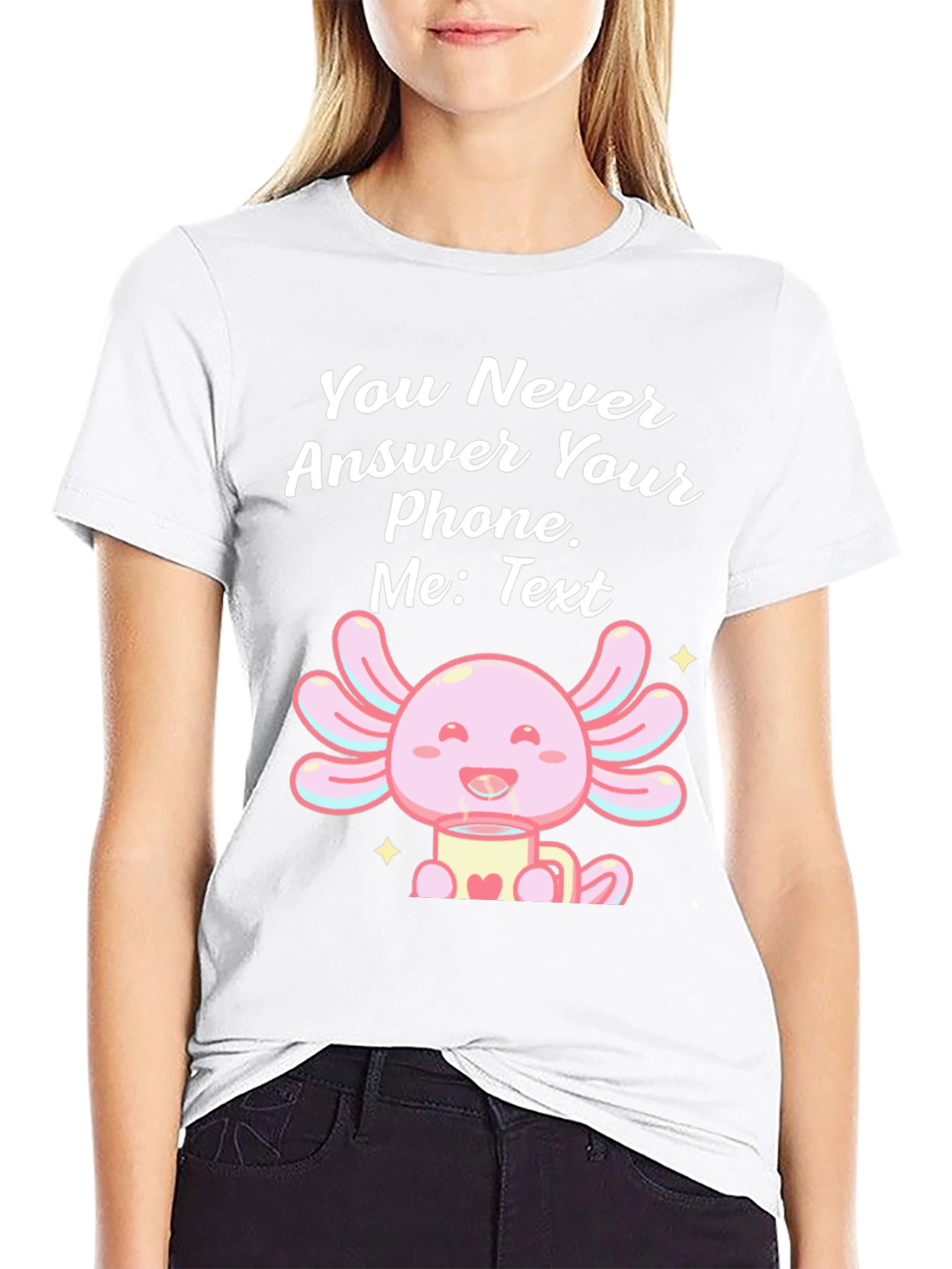 Black Axolotl Text Message T-Shirt - You Never Answer Your Phone view 9