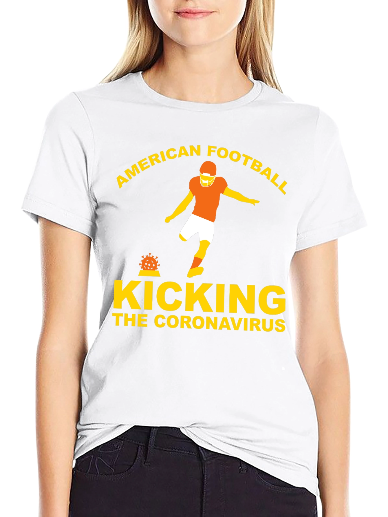 Black American Football Kicking Coronavirus Graphic Tee view 9