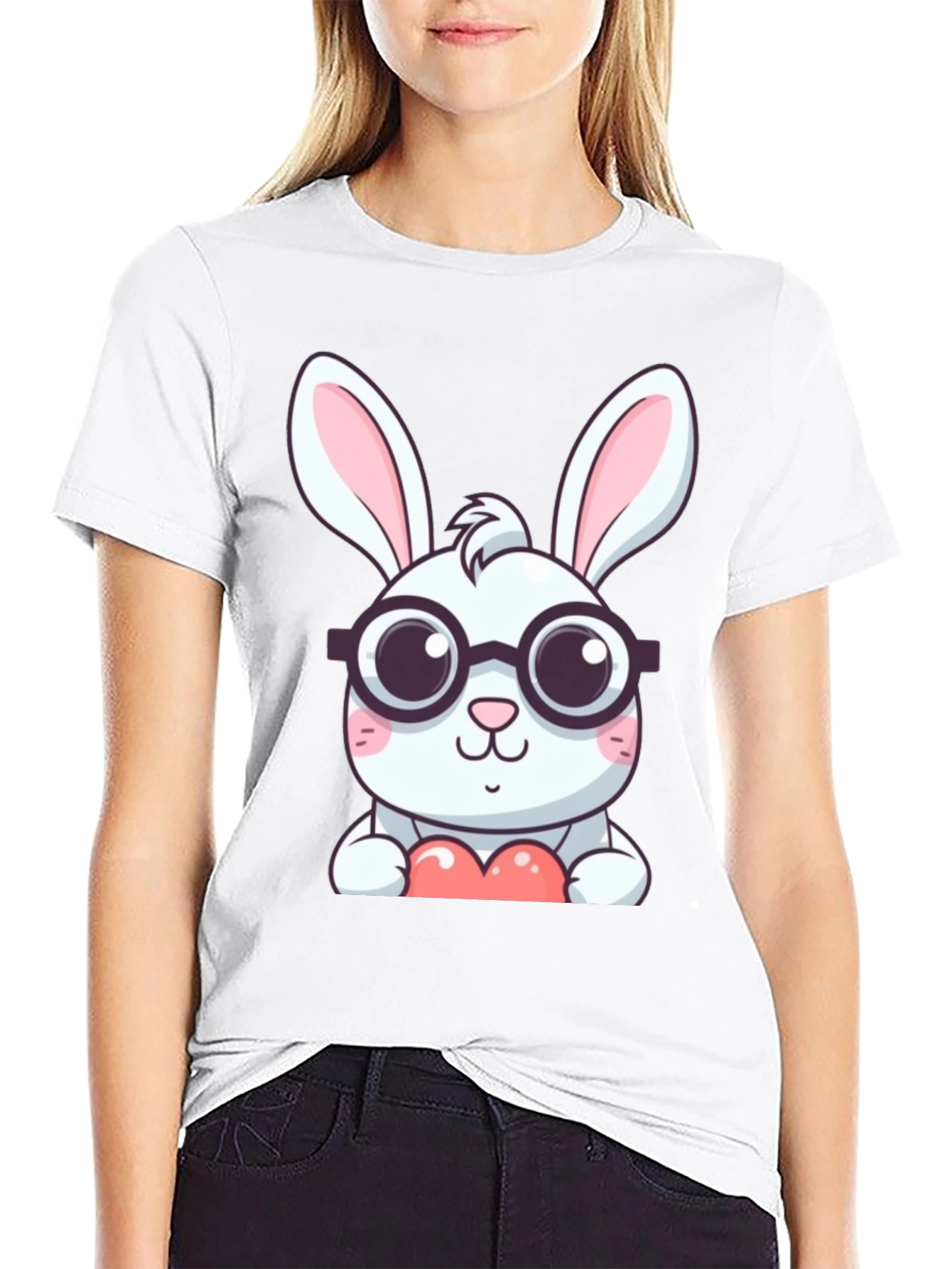 Black Cute Bunny with Glasses Black T-Shirt view 9