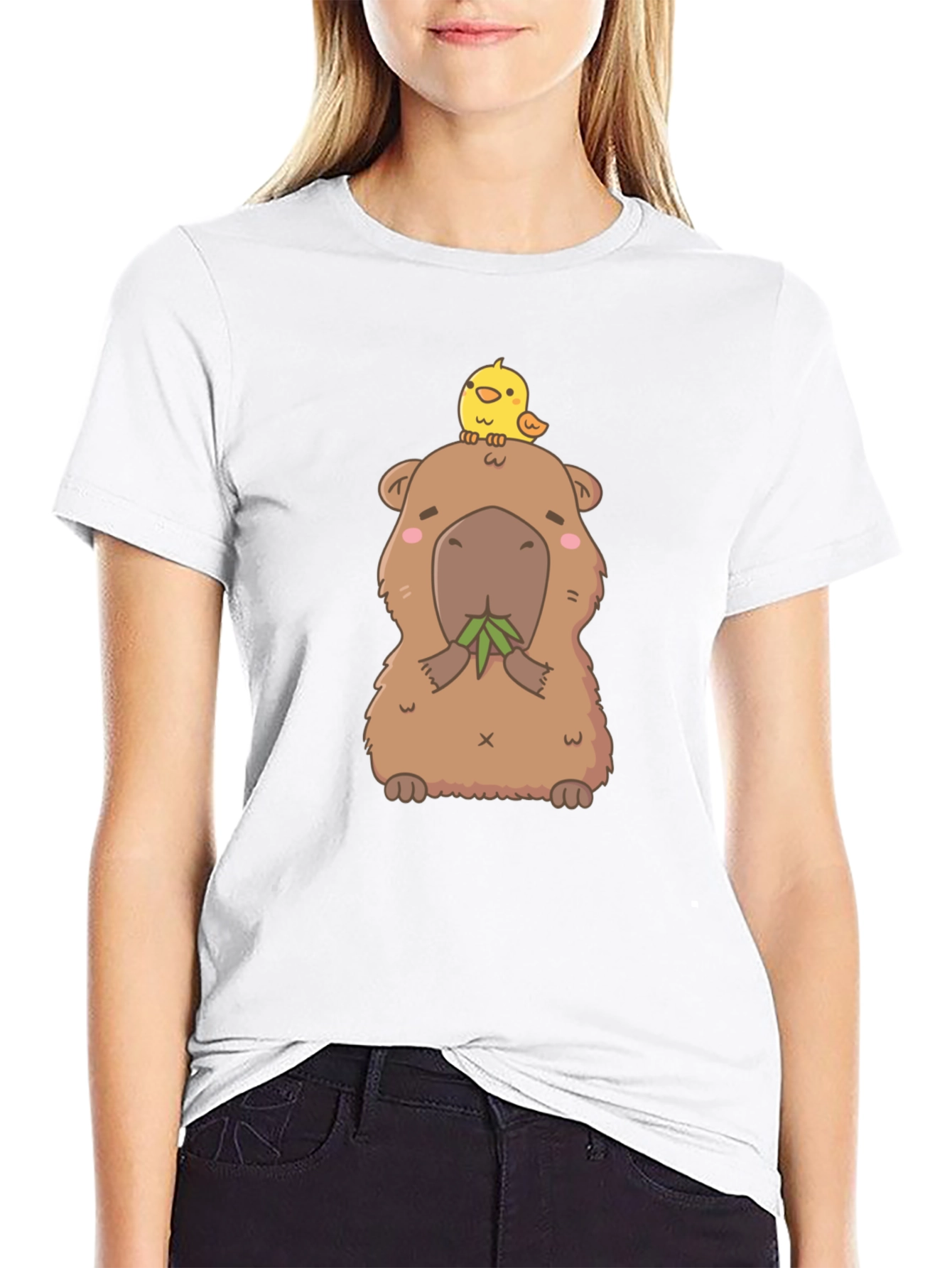 Black Cute Capybara & Chick T-Shirt - Unisex Cotton Tee view 9