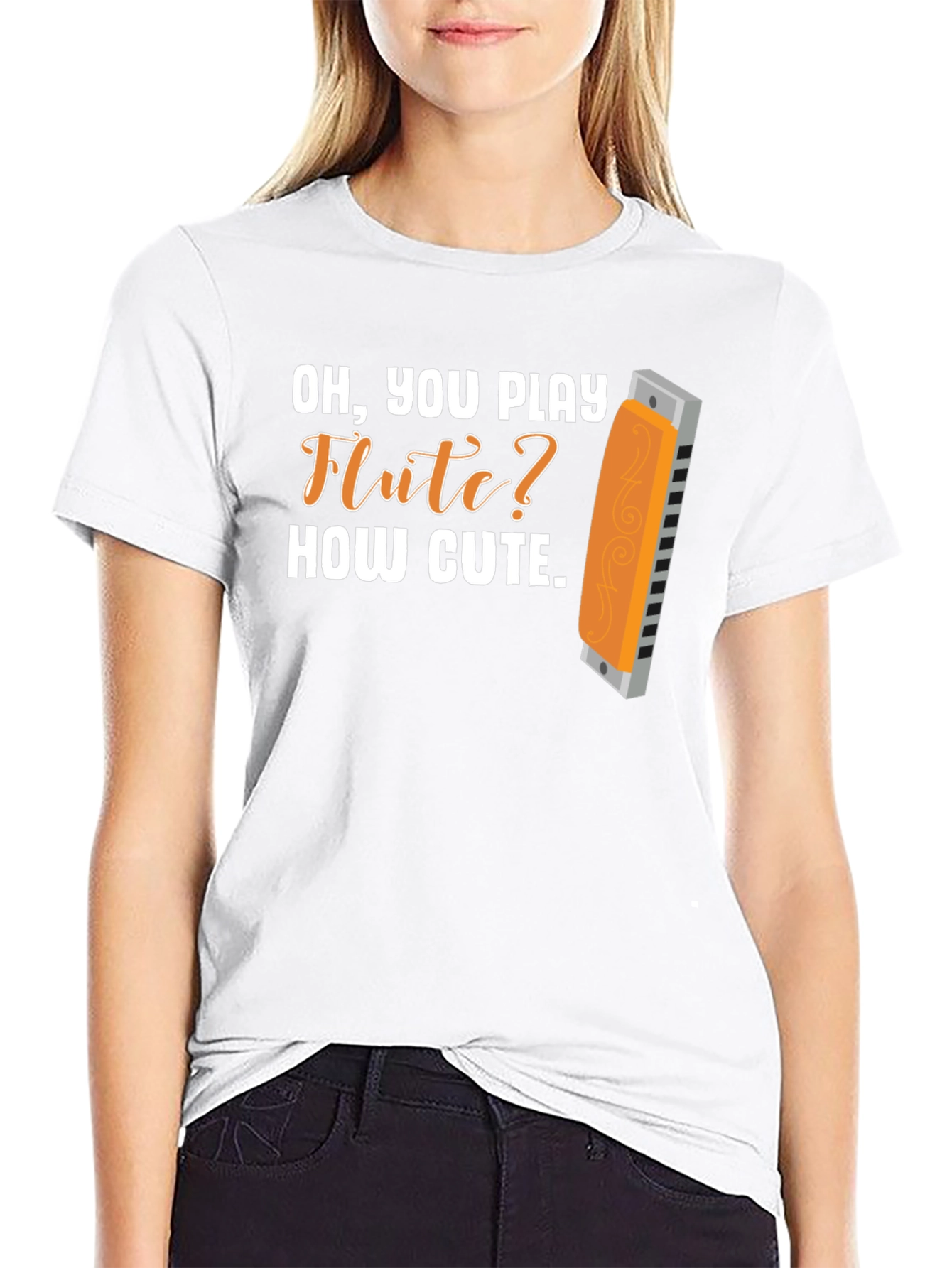 Black Funny Harmonica T-Shirt: Oh, You Play Flute? How Cute view 9