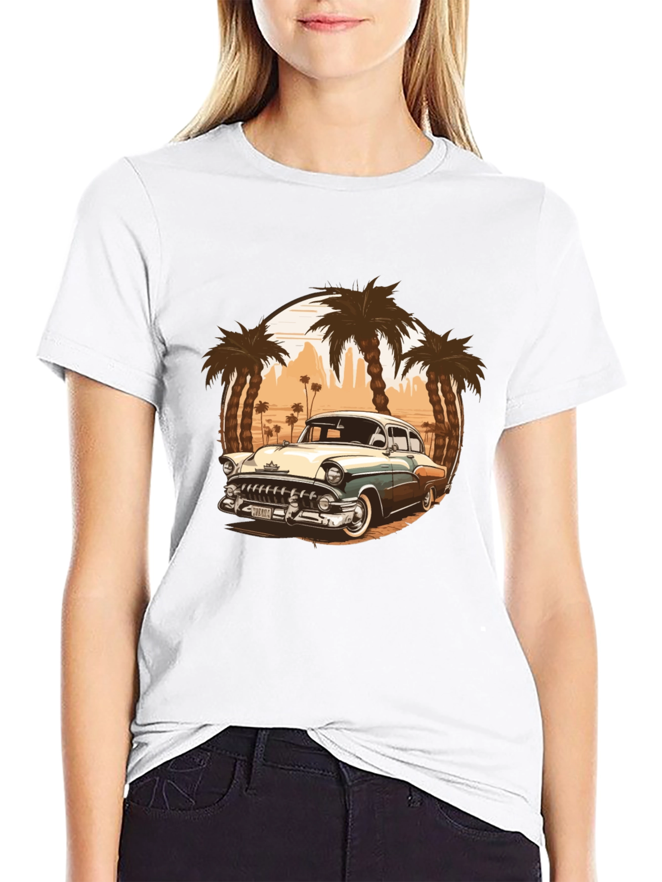 Black Vintage Car Graphic Tee - Palm Tree Design view 9