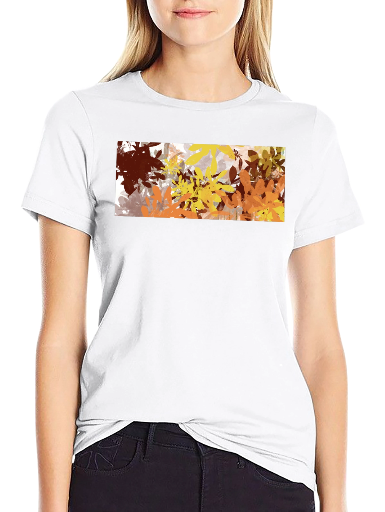 Black Abstract Autumn Leaves Graphic Black T-Shirt view 9