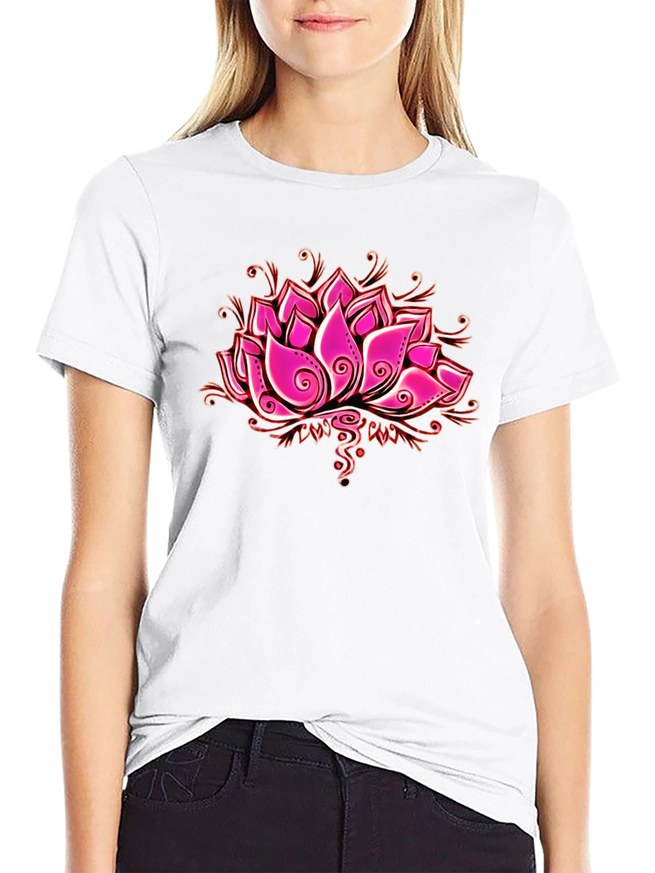 Black Lotus Flower Graphic T-Shirt view 9