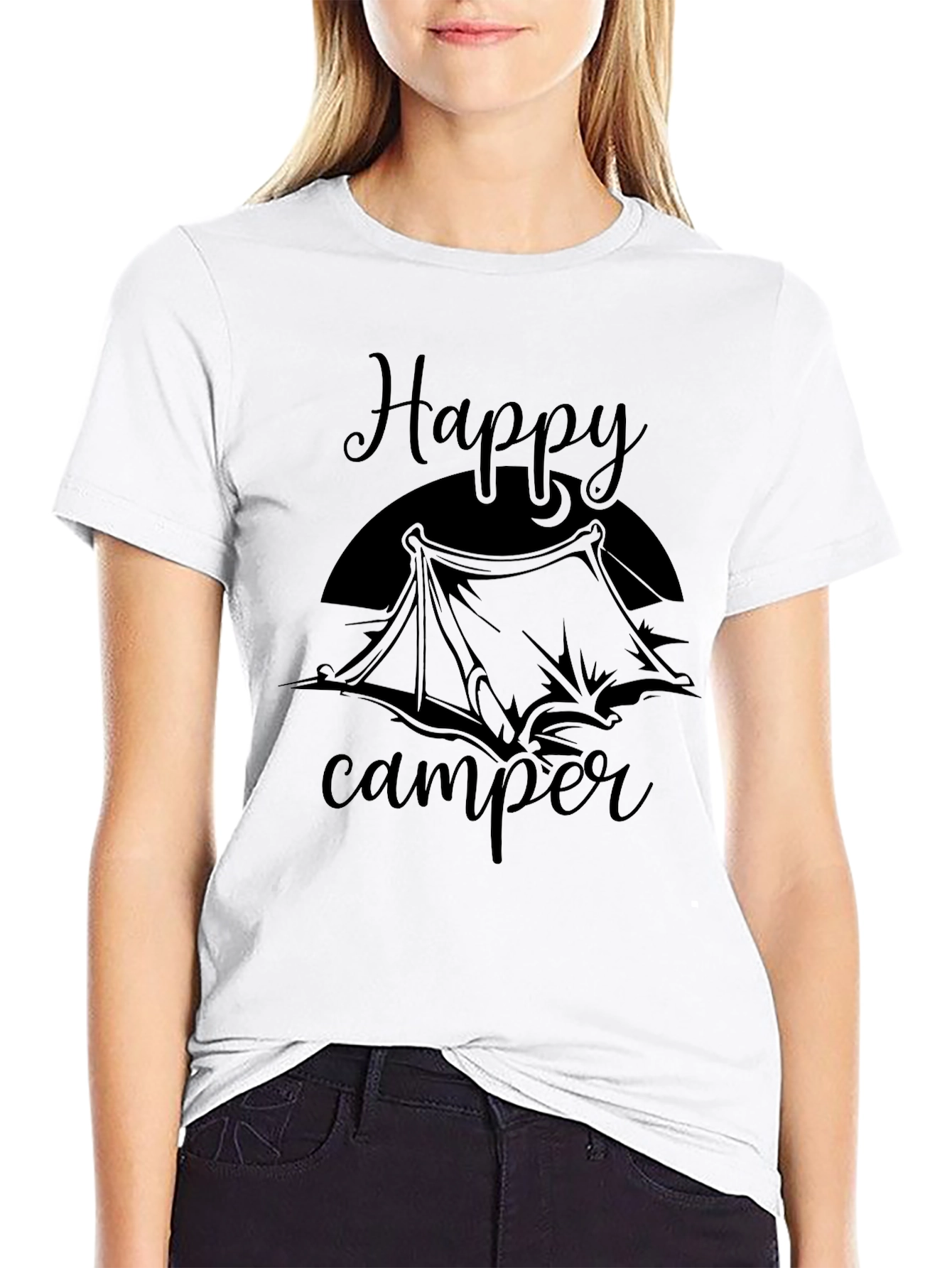 Black Happy Camper Graphic Tee - Black Cotton T-Shirt view 9