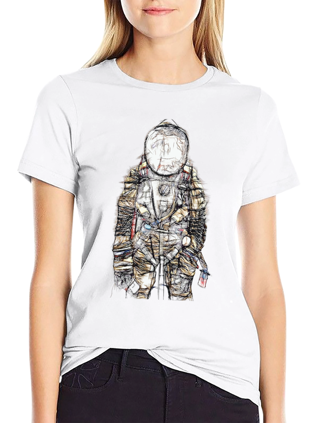 Black Astronaut Sketch Graphic Tee - Black view 9