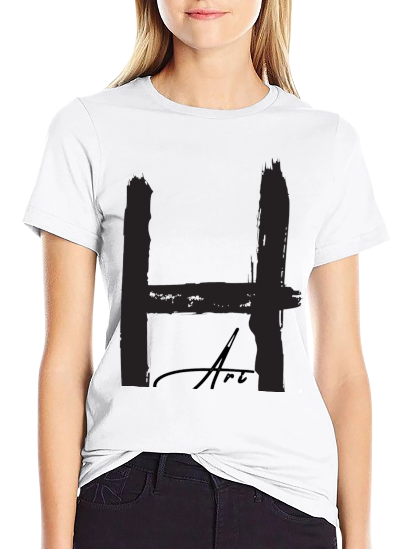 Black Bold "H" Art Black T-Shirt: Statement Style view 9