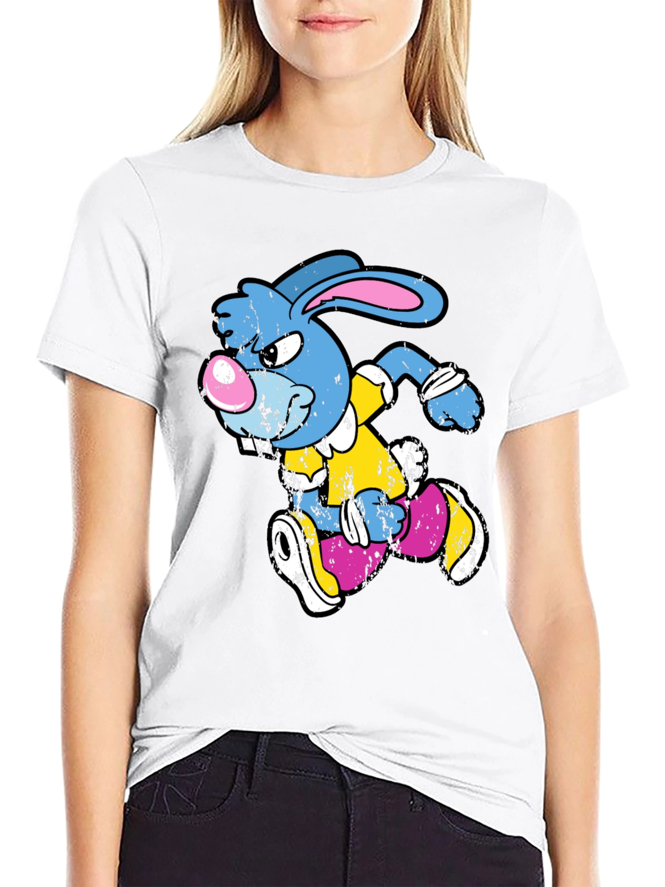 Black Running Rabbit Graphic T-Shirt - Black Cotton Tee view 9