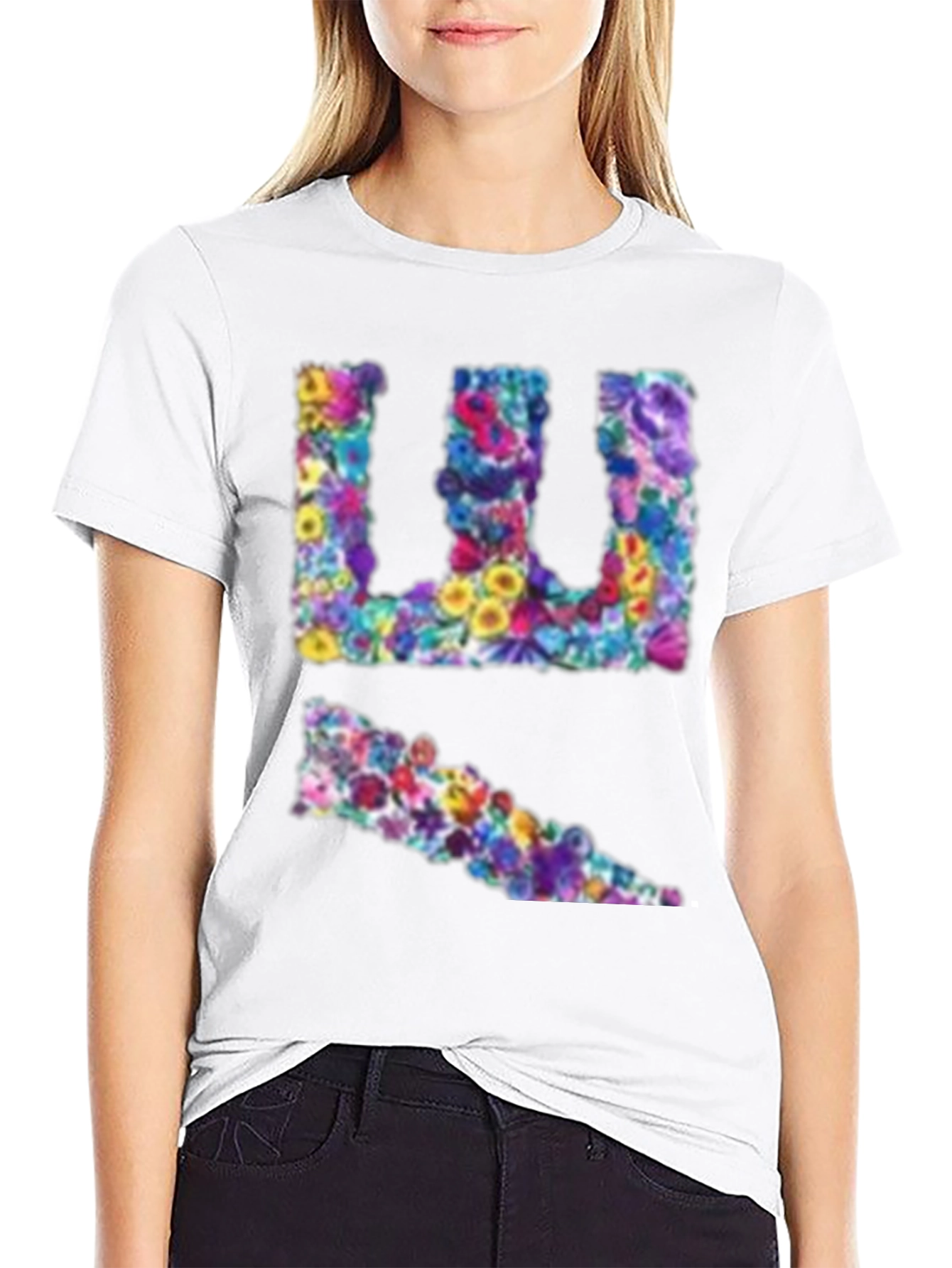 Black Floral Initial T-Shirt - Stylish Custom Tee view 9