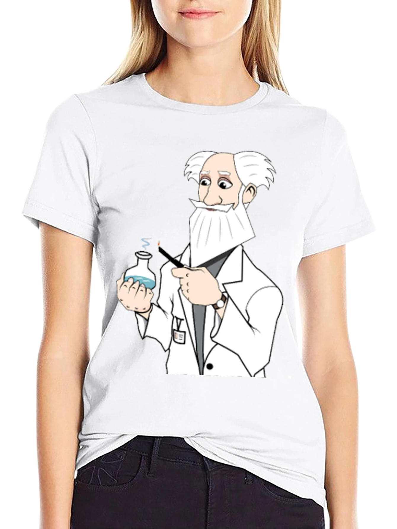 Black Mad Scientist Cartoon T-Shirt - Black Cotton Tee view 9