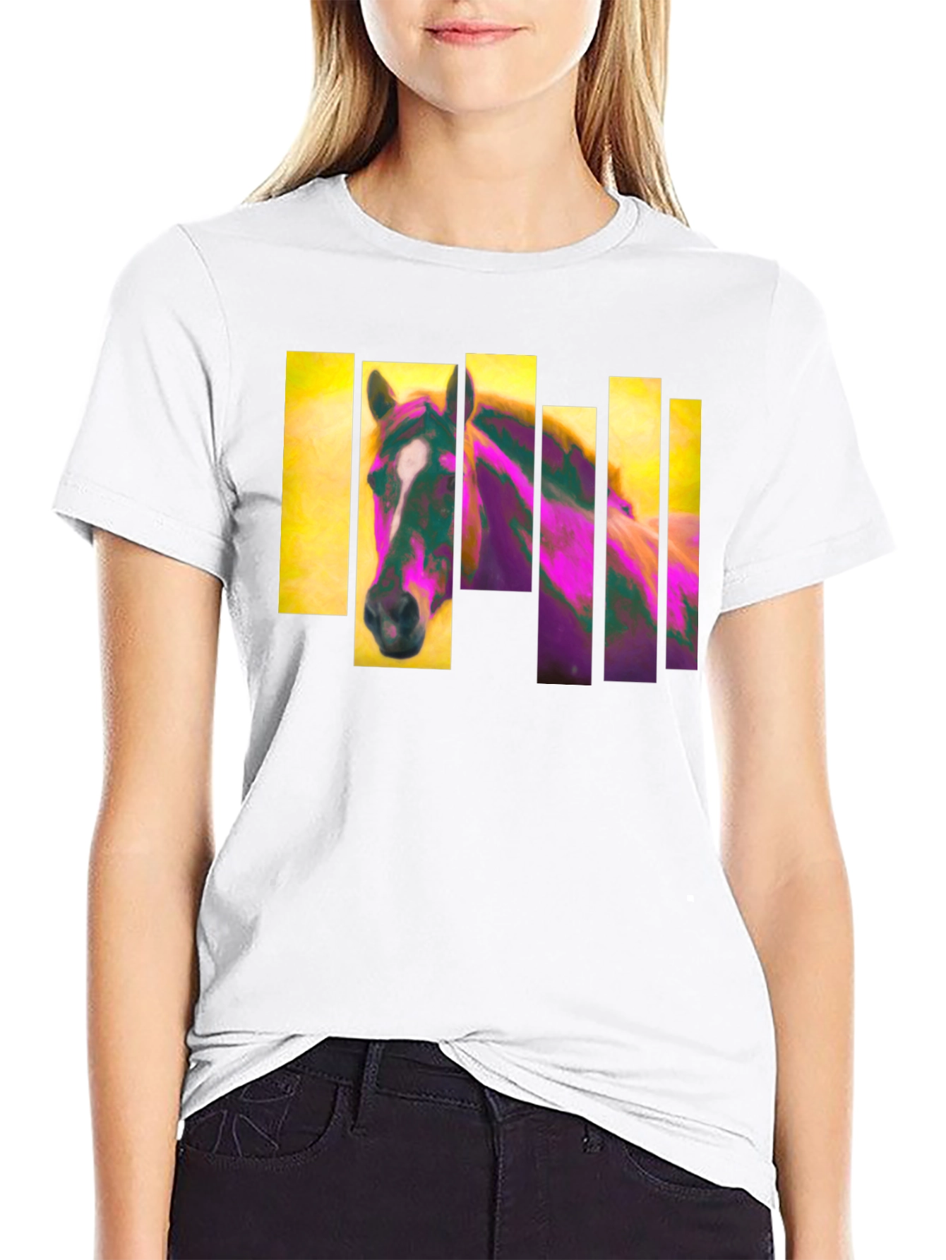 Black Abstract Horse Graphic Black T-Shirt view 9