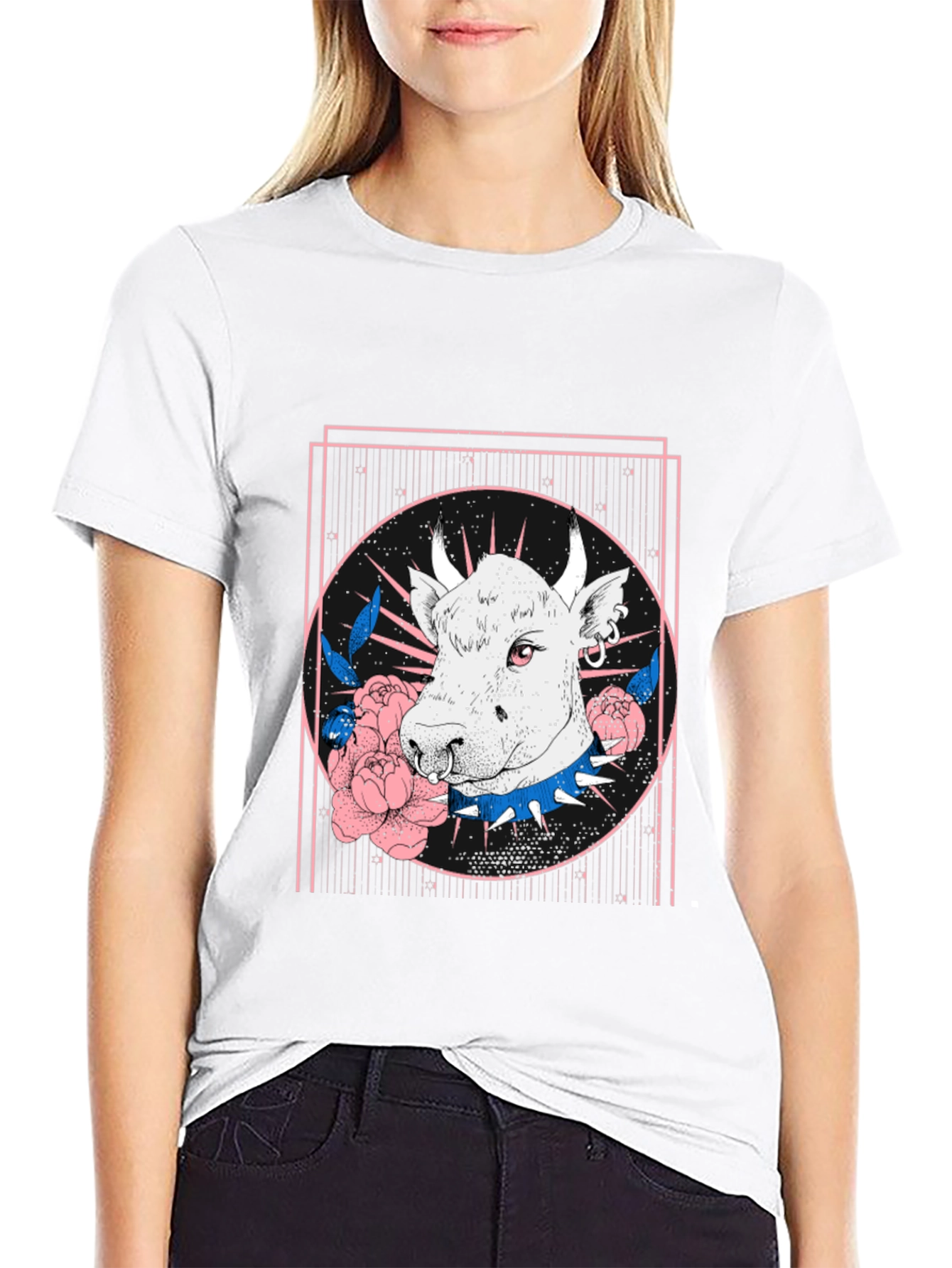 Black Edgy Cow Graphic Tee - Unisex Black T-Shirt view 9