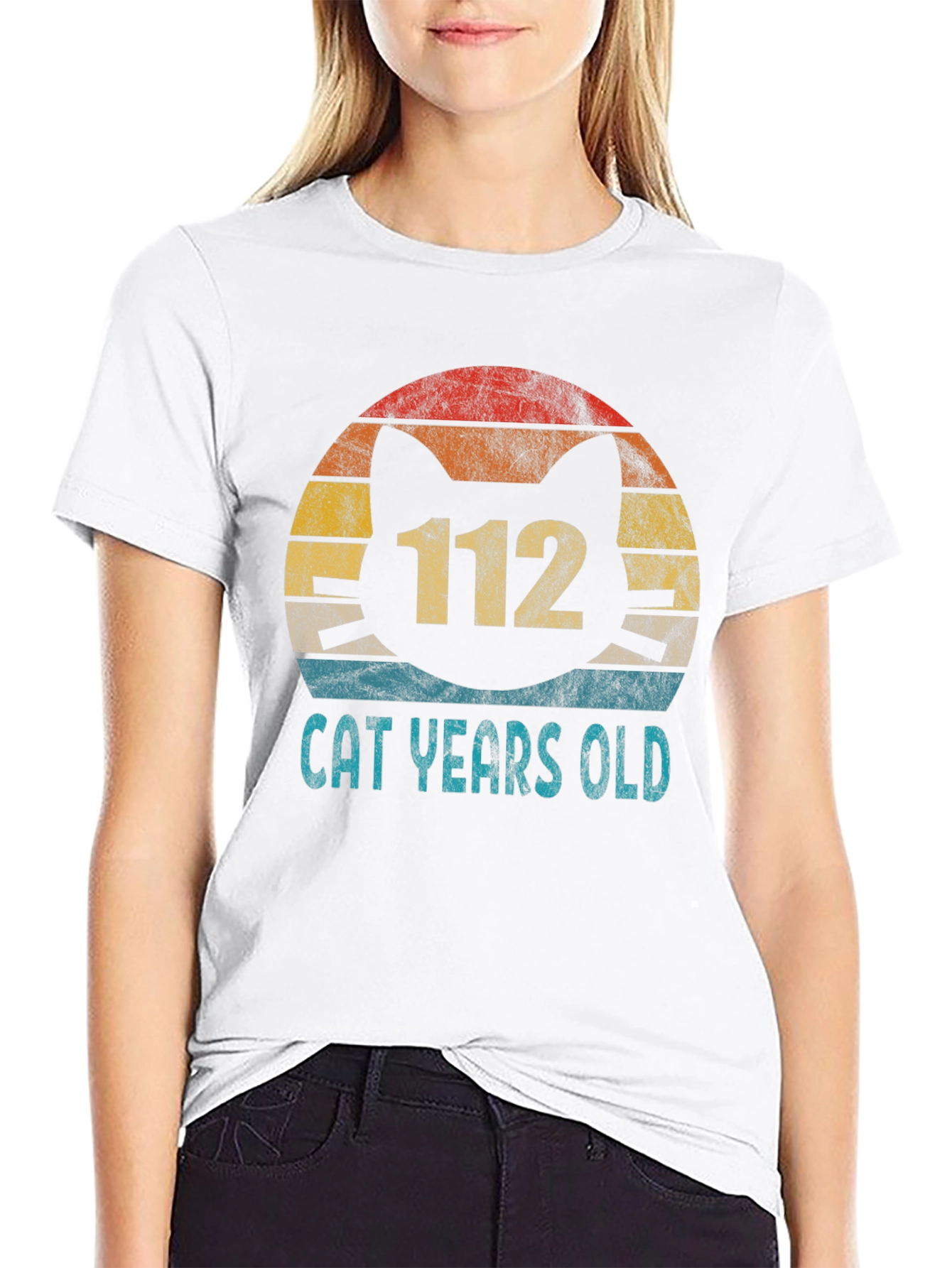 Black 112 Cat Years Old T-Shirt - Funny Vintage Retro Design view 9