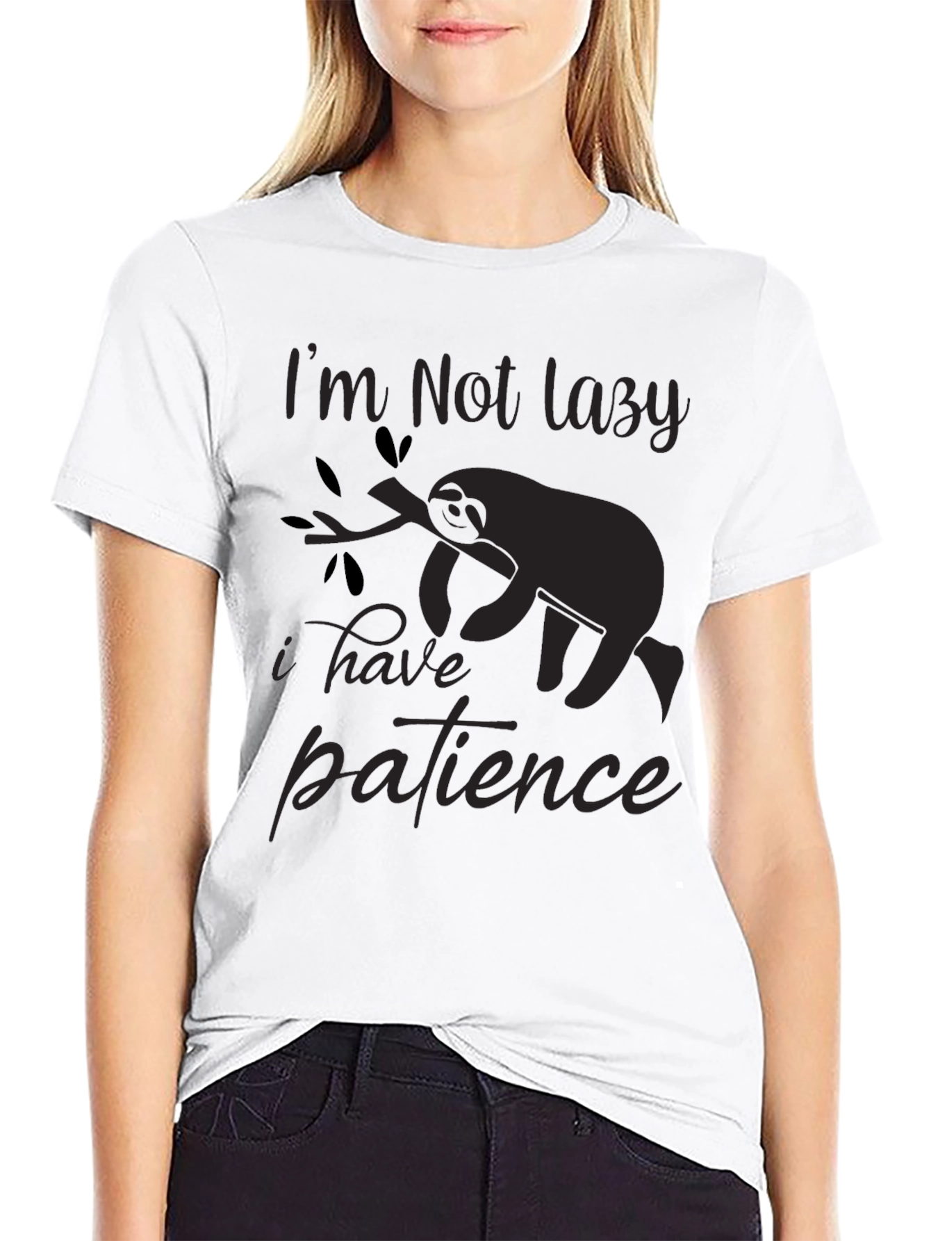 Black I'm Not Lazy T-Shirt Sloth Patience Graphic Tee view 9