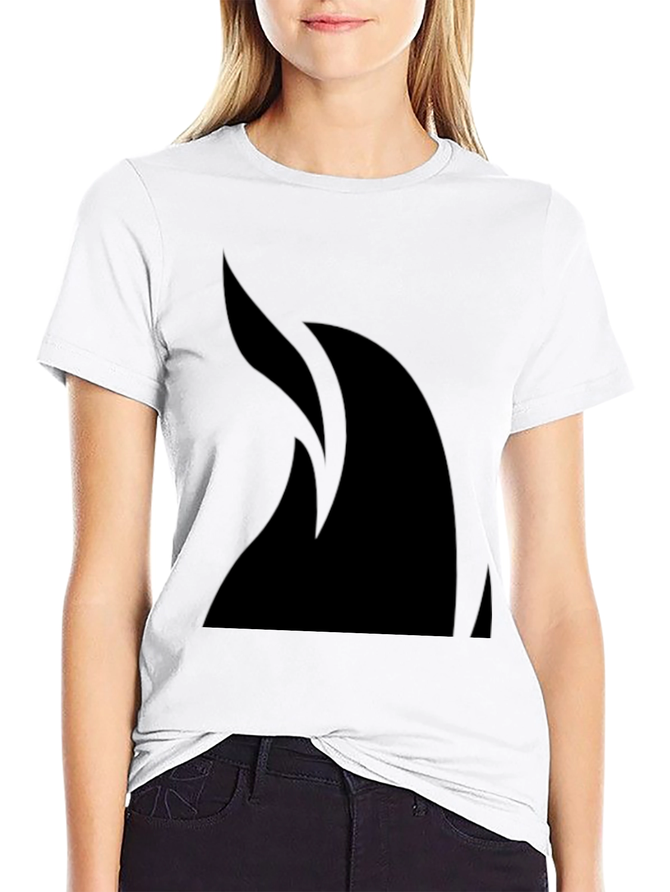 Black Sleek Black T-Shirt with Abstract Flame Design view 9
