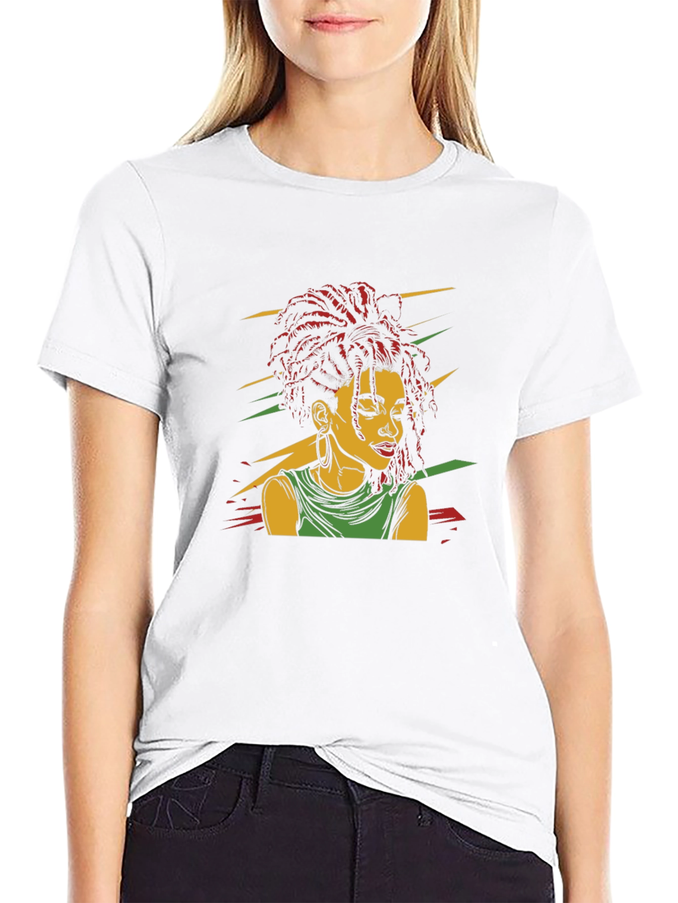 Black Rasta Woman Graphic Black T-Shirt view 9