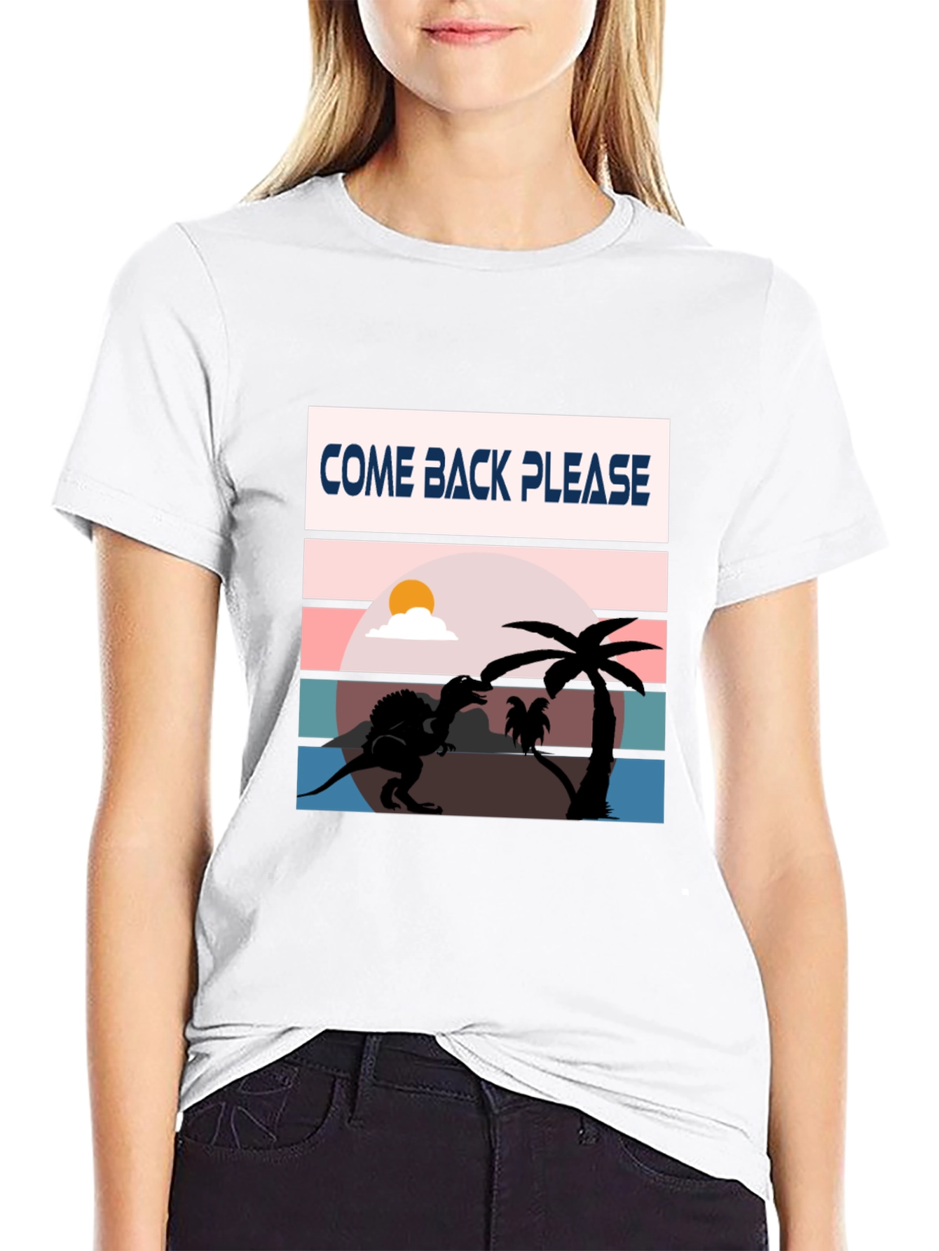 Black Come Back Please Dinosaur Graphic T-Shirt view 9