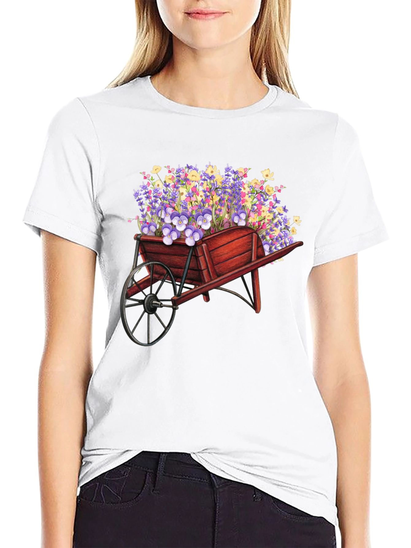Black Floral Wheelbarrow Graphic Tee view 9
