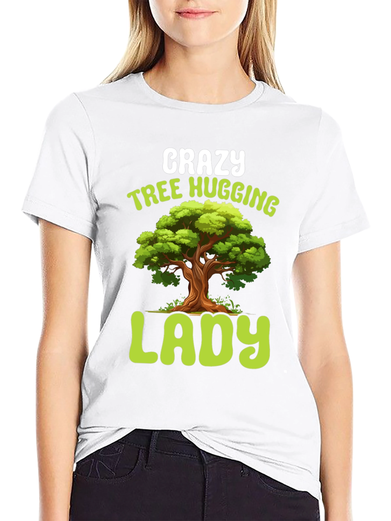 Black Crazy Tree Hugging Lady T-Shirt view 9