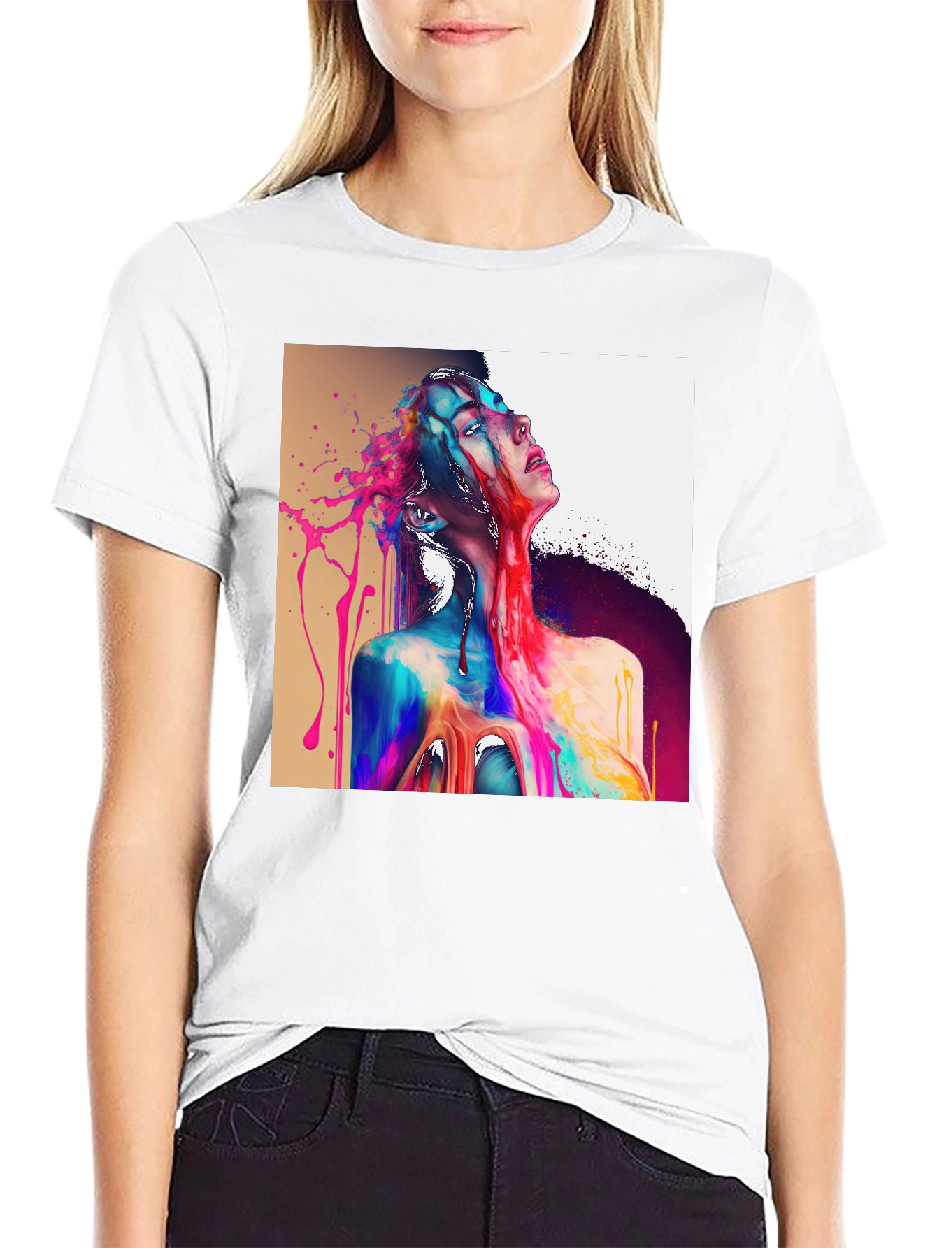 Black Abstract Art Tee: Colorful Expression view 9