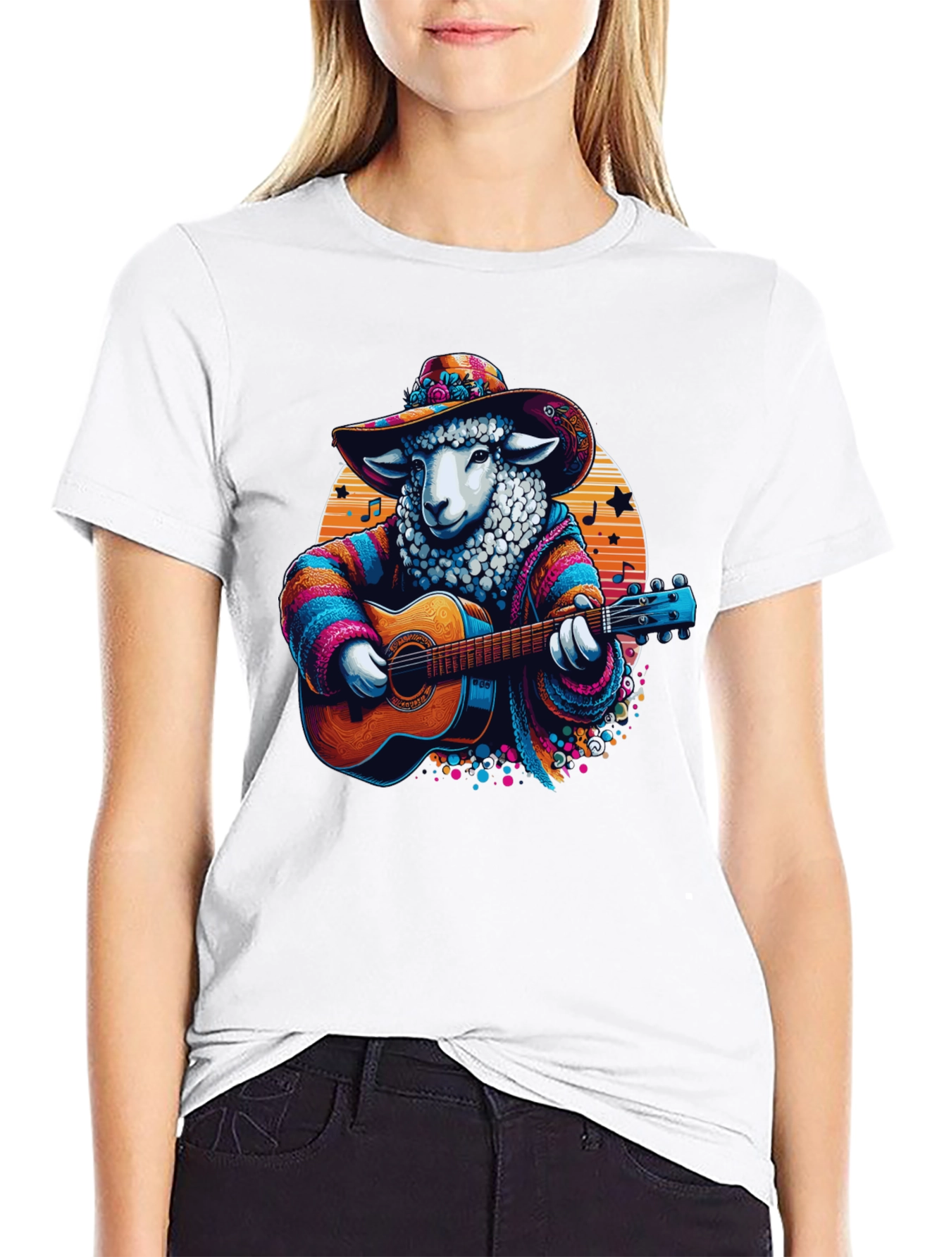 Black Musical Sheep T-Shirt: Colorful Graphic Tee view 9