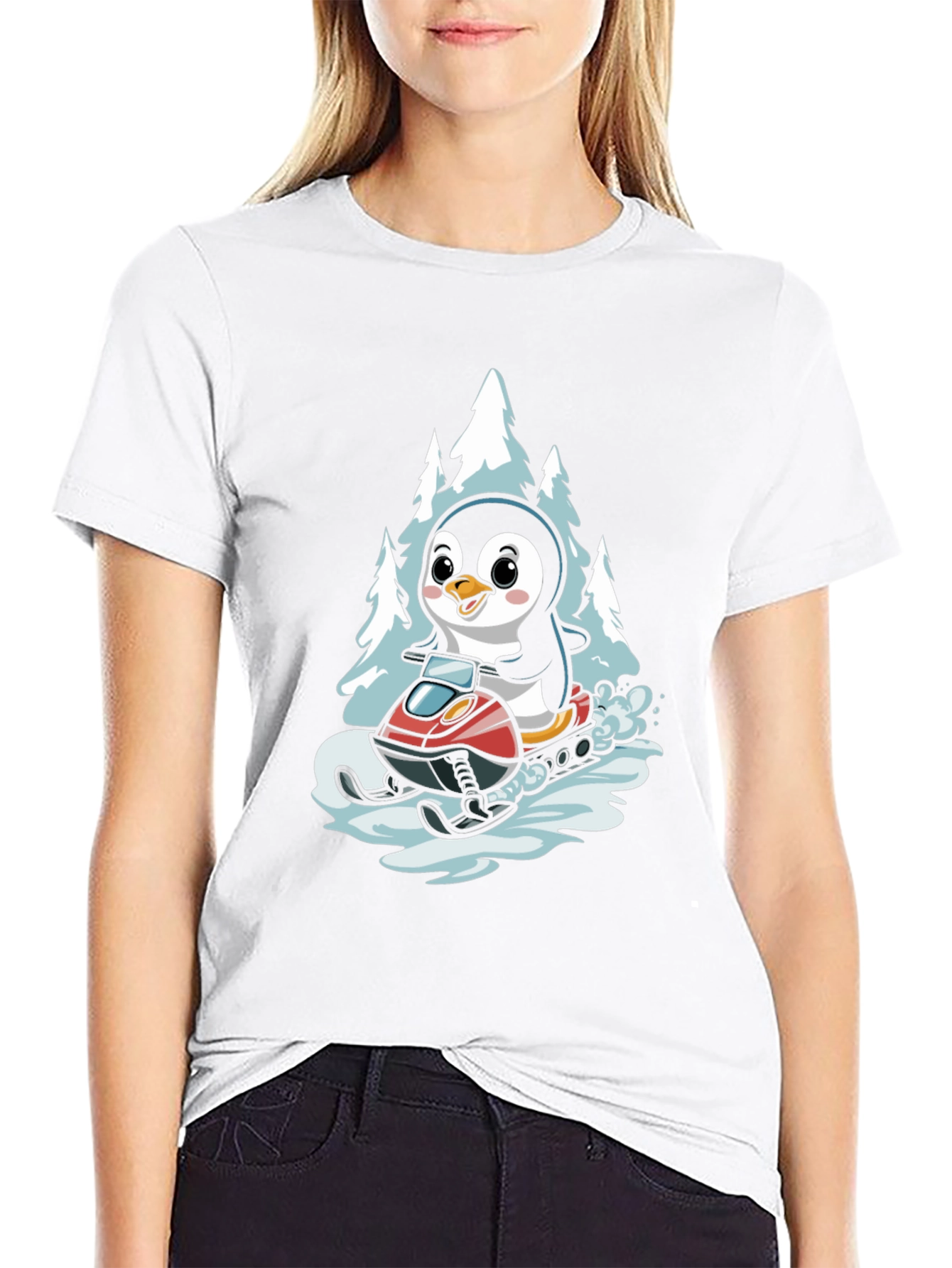 Black Penguin Snowmobile T-Shirt - Black Graphic Tee view 9