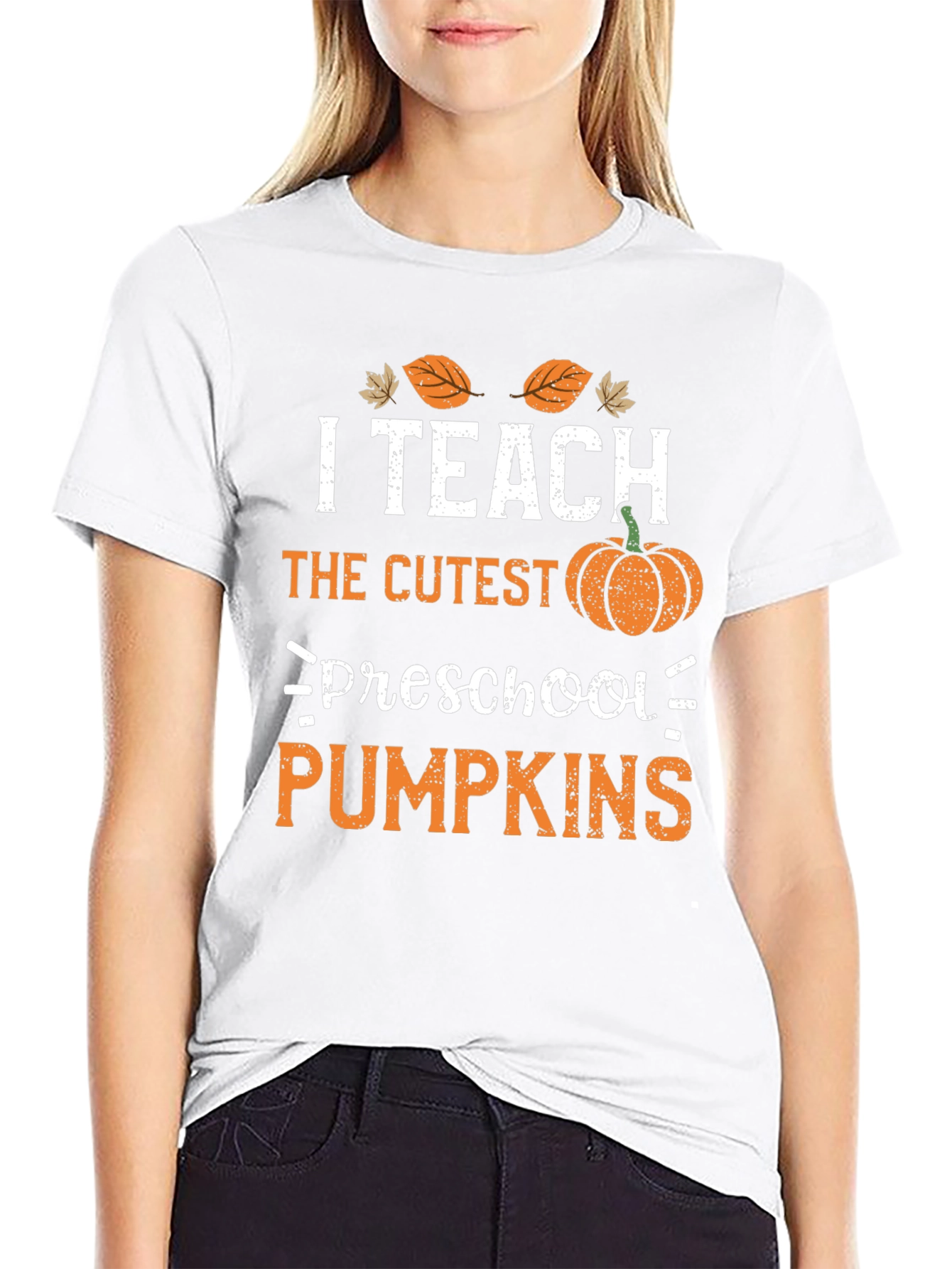 Black I Teach Preschool Pumpkins Teacher T-Shirt view 9