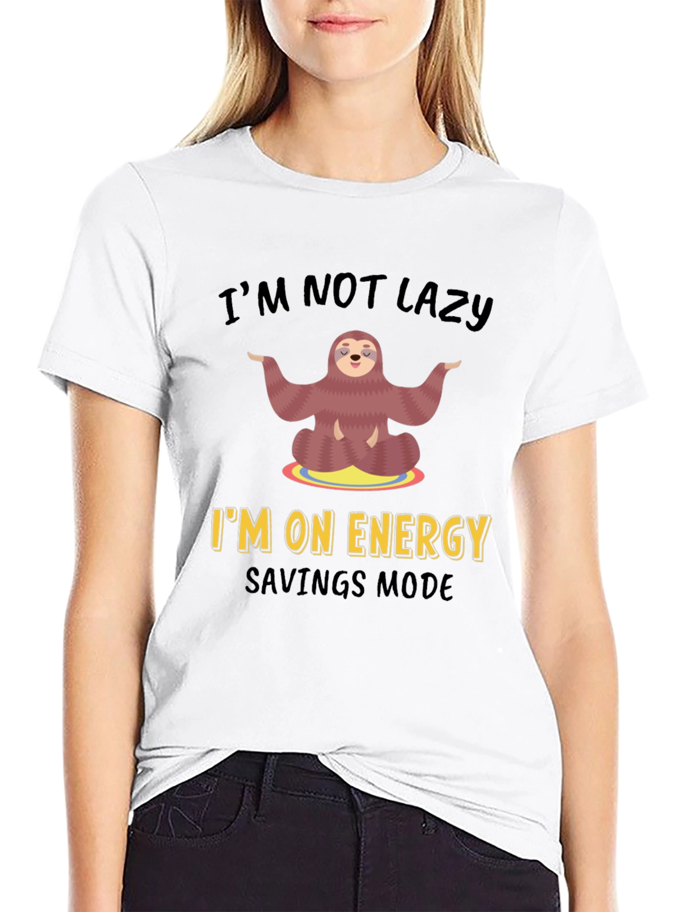 Black Lazy Sloth Energy Saving Mode Graphic T-Shirt view 9