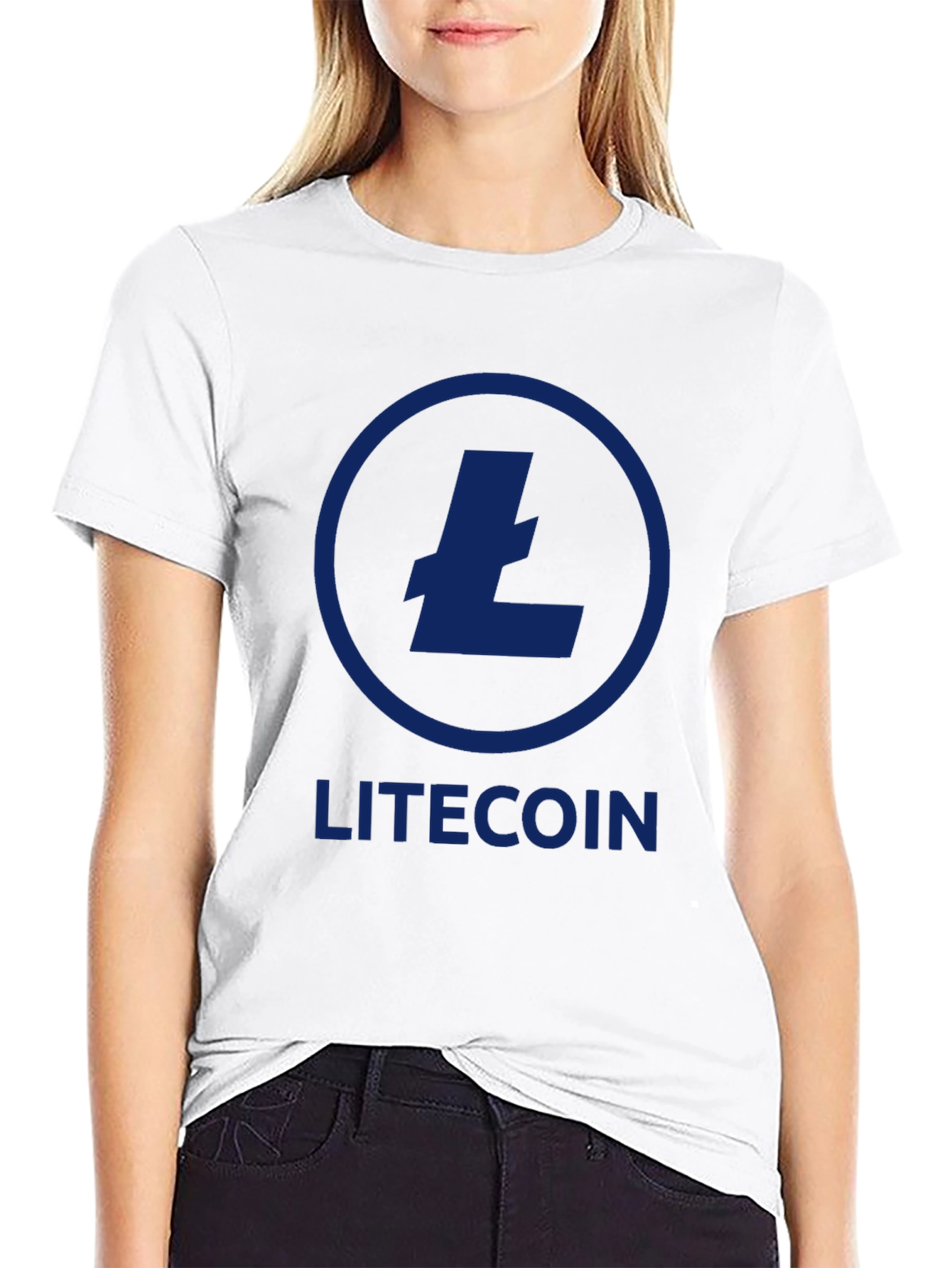 Black Litecoin Crypto T-Shirt - Black, Round Neck, Short Sleeve view 9