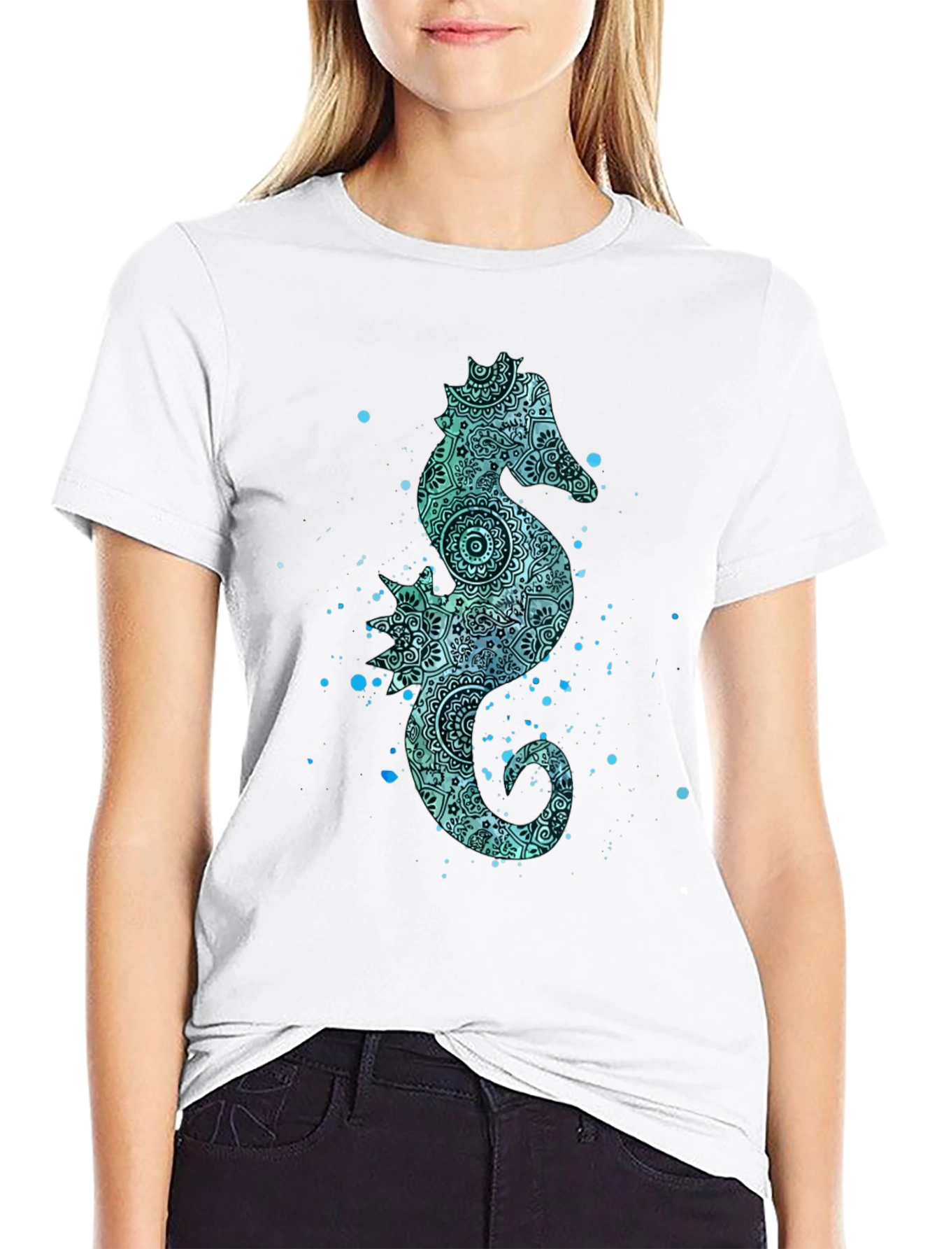 Black Seahorse Graphic Tee - Men's Black Cotton T-Shirt view 9